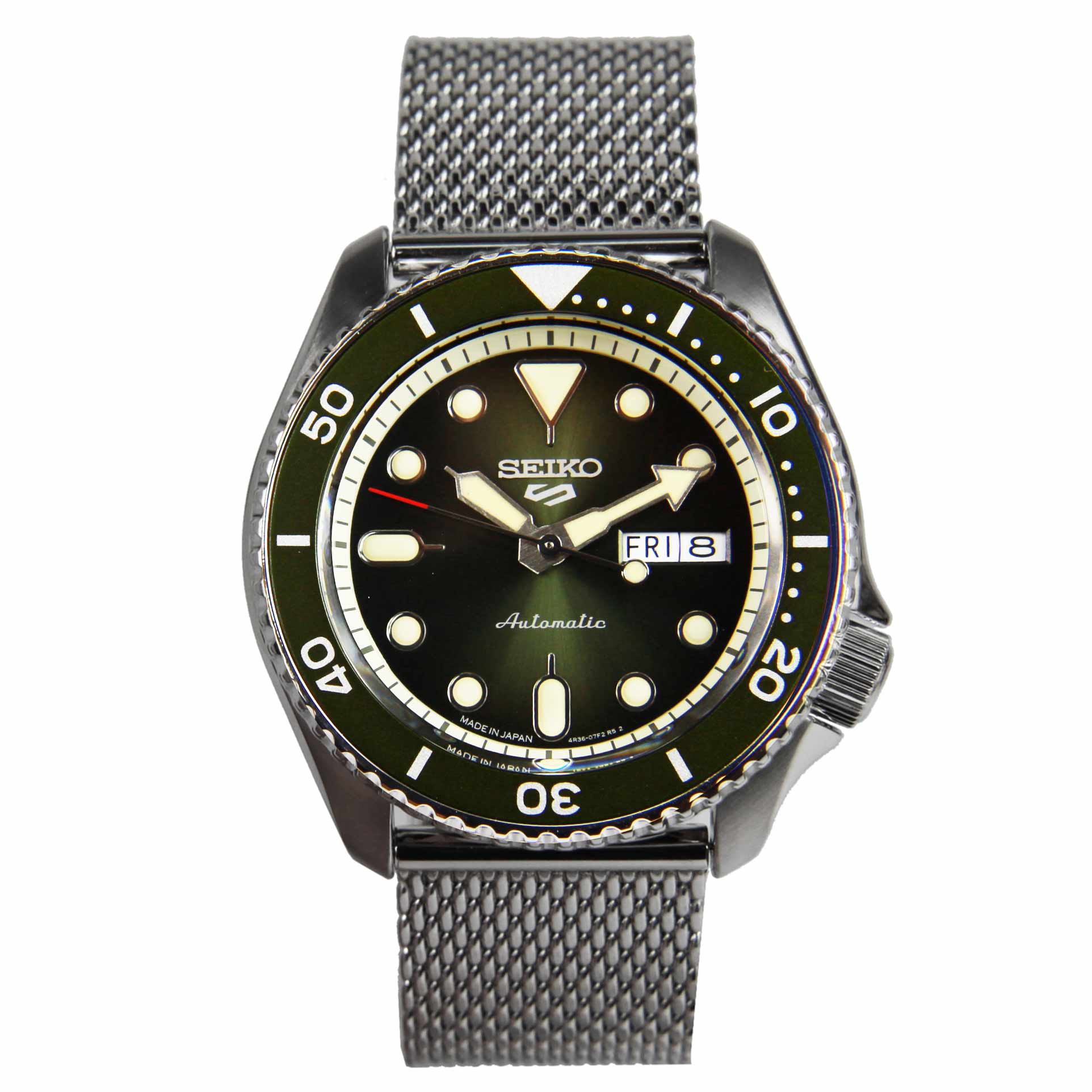 Seiko 5 Sports Mesh Strap Green Dial SBSA019 Automatic Watch