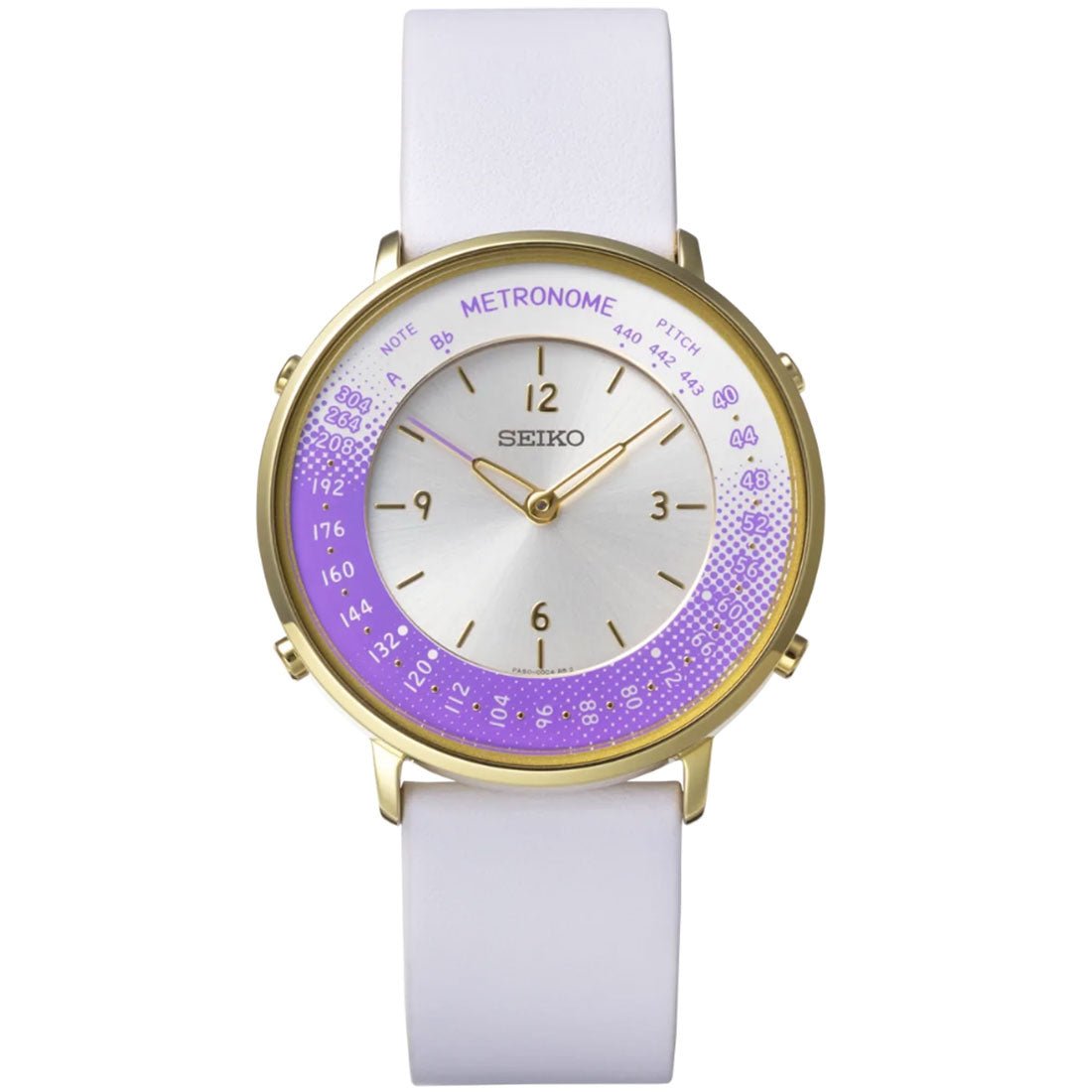 Seiko Metronome Purple Dial SMW003B White Leather Casual Watch