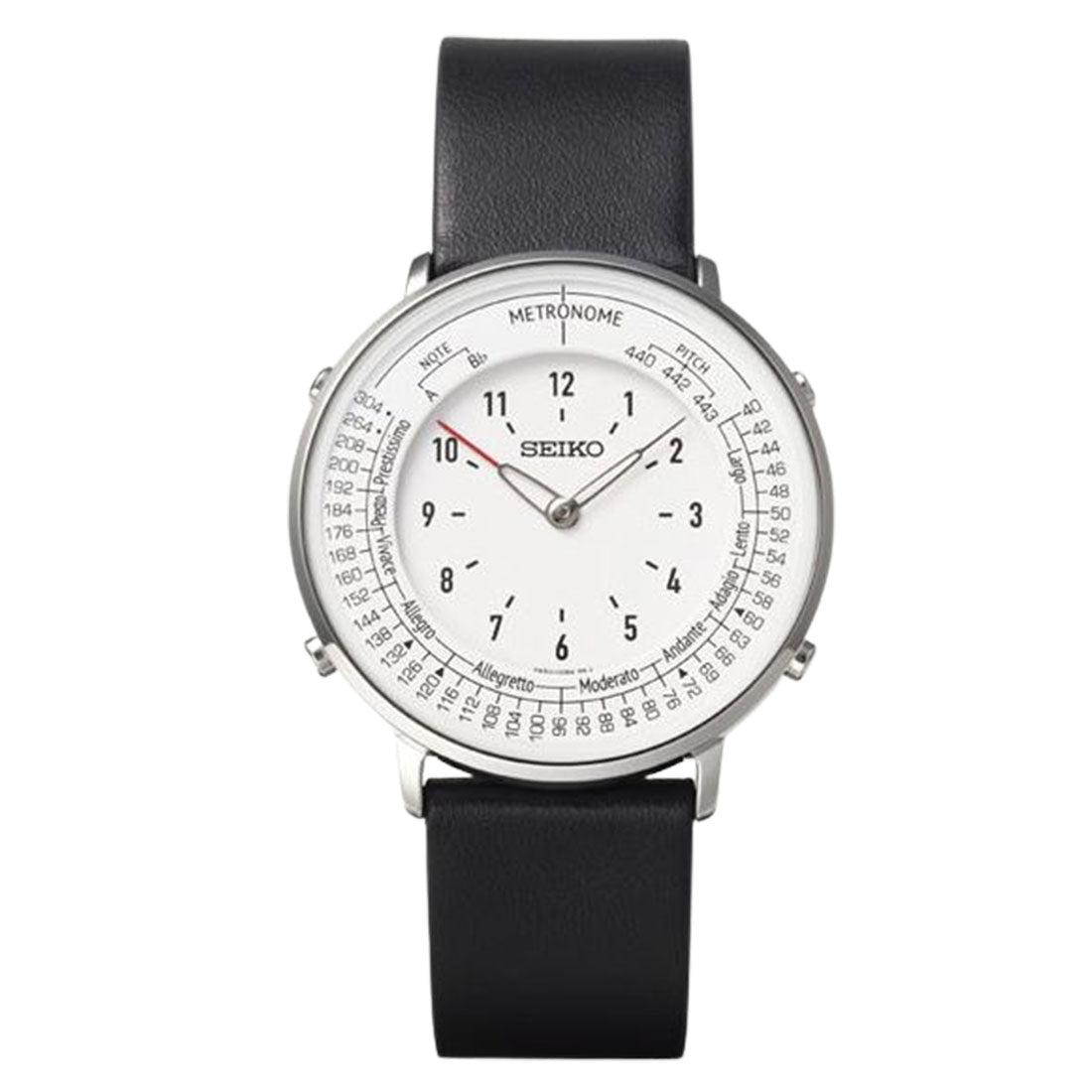 Seiko SMW006A Metronome Black Leather White Dial Quartz Watch (PRE