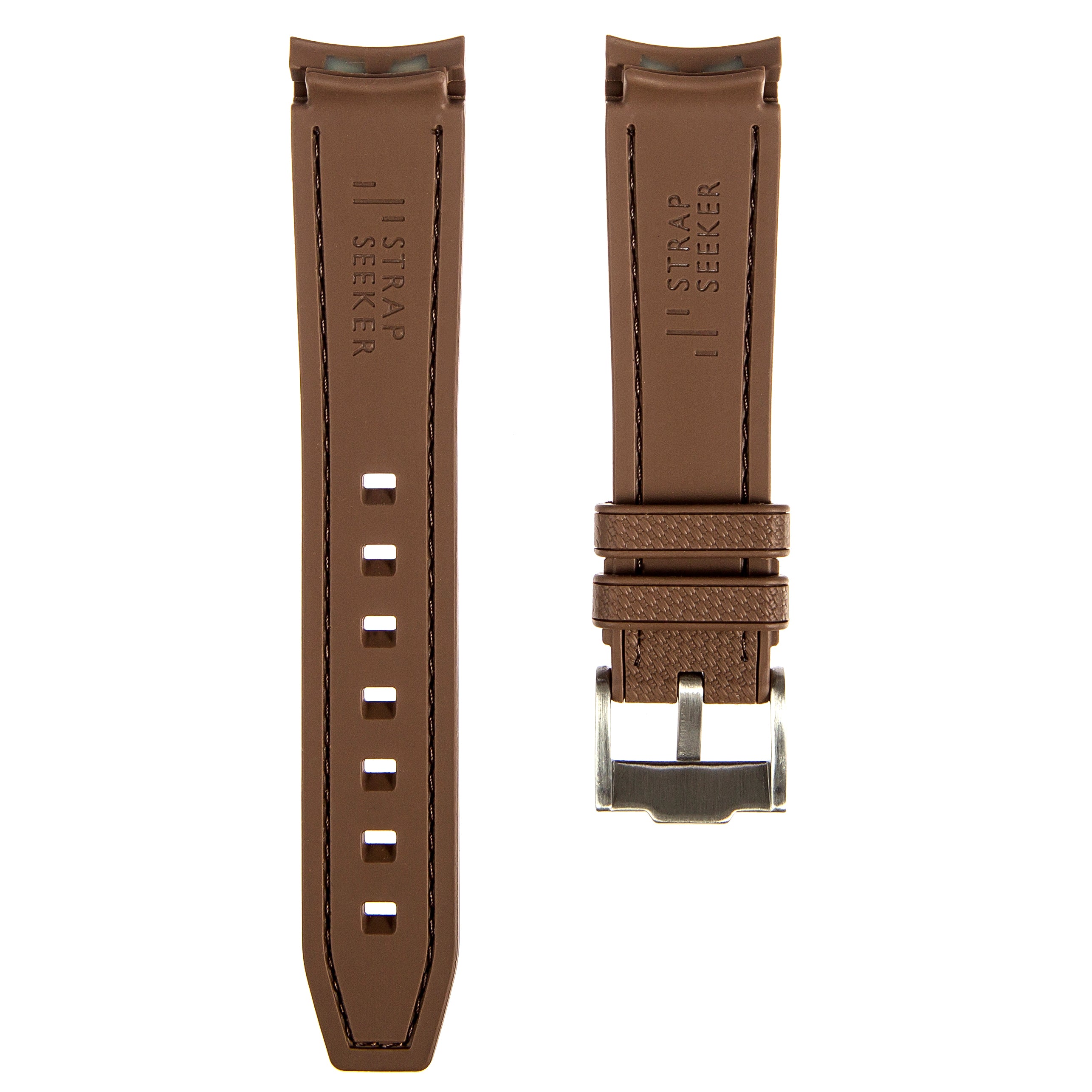 Textured Curved End Rubber Strap for Rolex GMT Master I & II Rootbeer - Brown (2405)