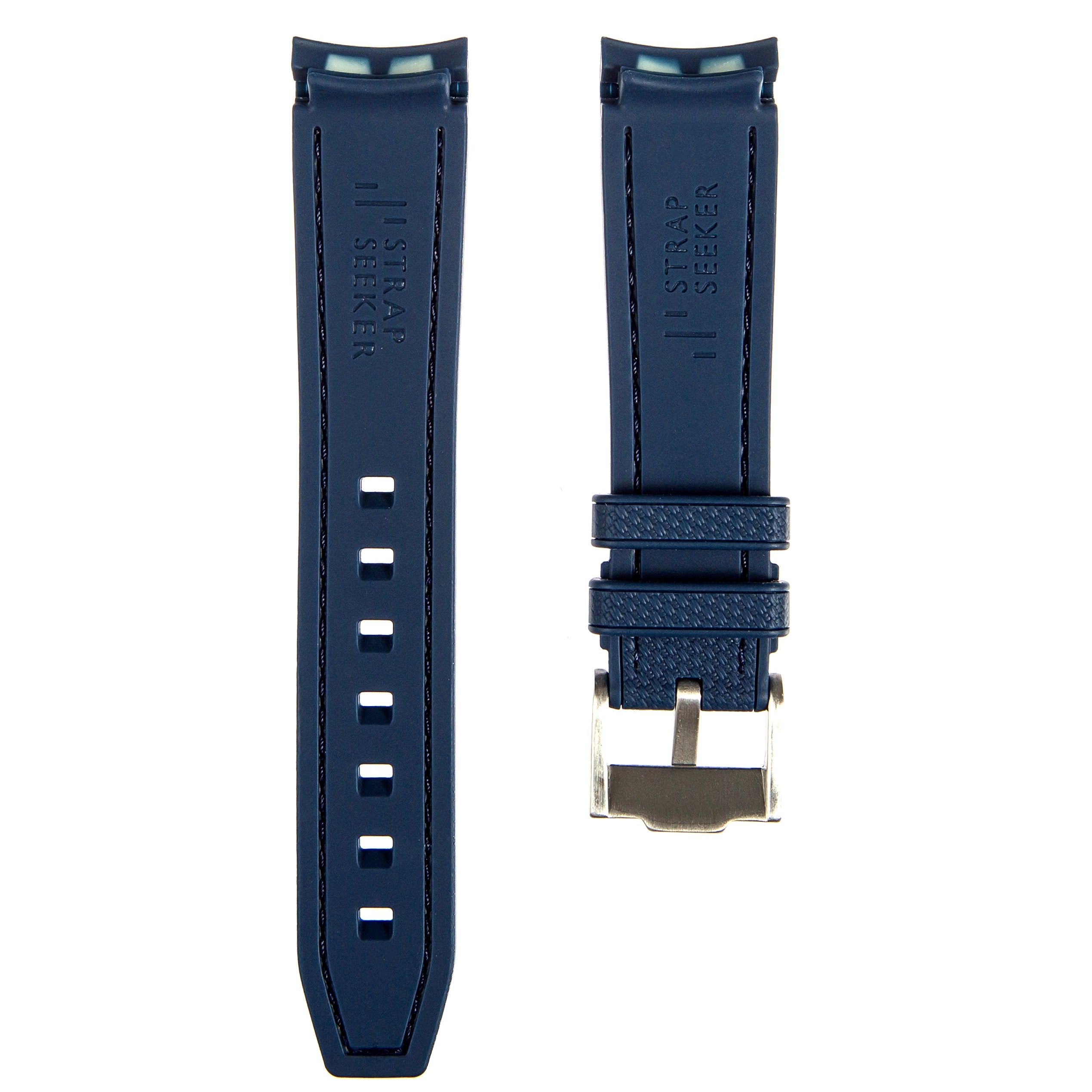 Textured Curved End Rubber Strap For Rolex Explorer 39mm – Navy (2405)