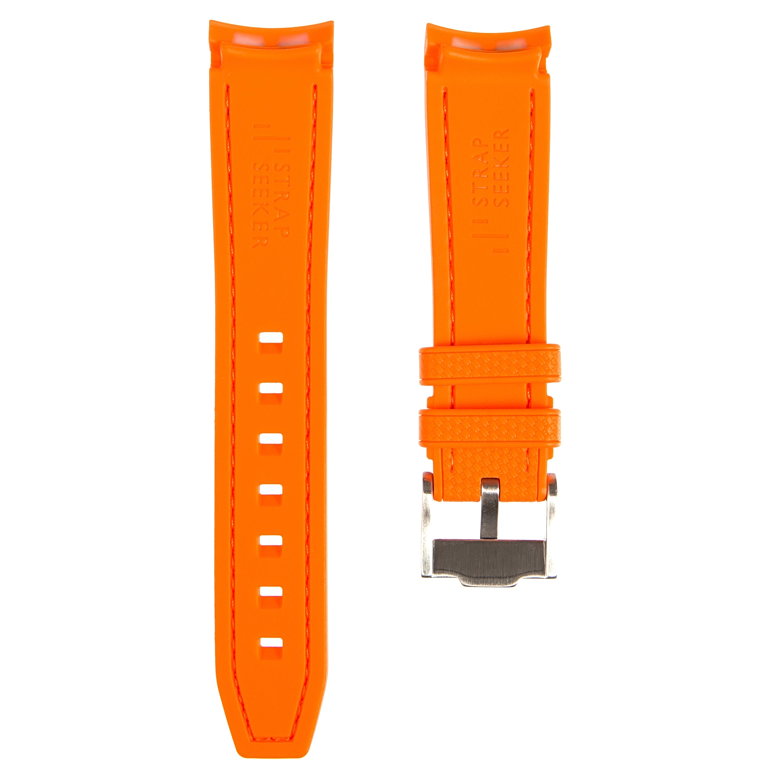 Textured Curved End Rubber Strap For Rolex Explorer II – Orange (2405)