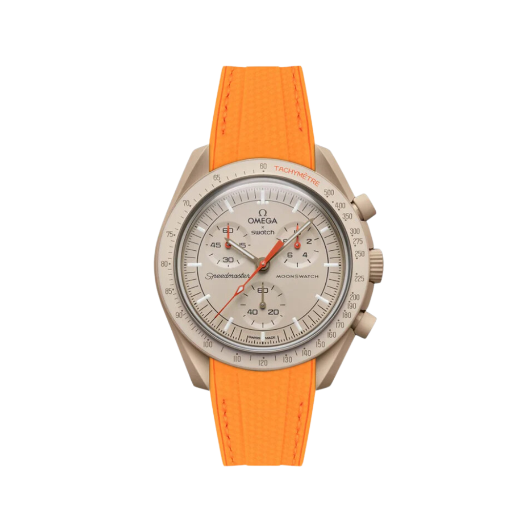 Textured Curved End Premium Silicone Strap - Compatible with Omega Seamaster – Orange (2405)