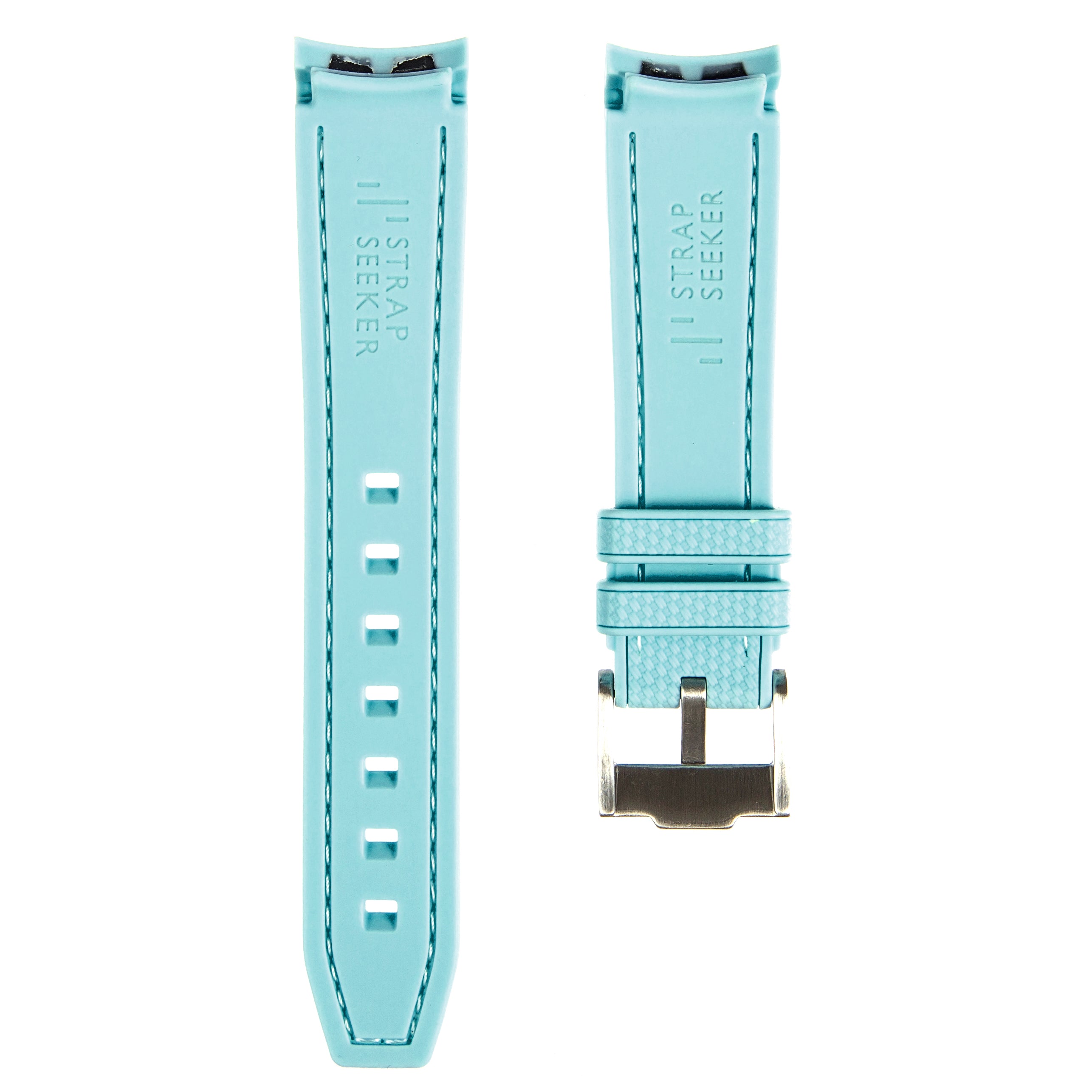 Textured Curved End Rubber Strap For Rolex Explorer II – Sea Blue (2405)