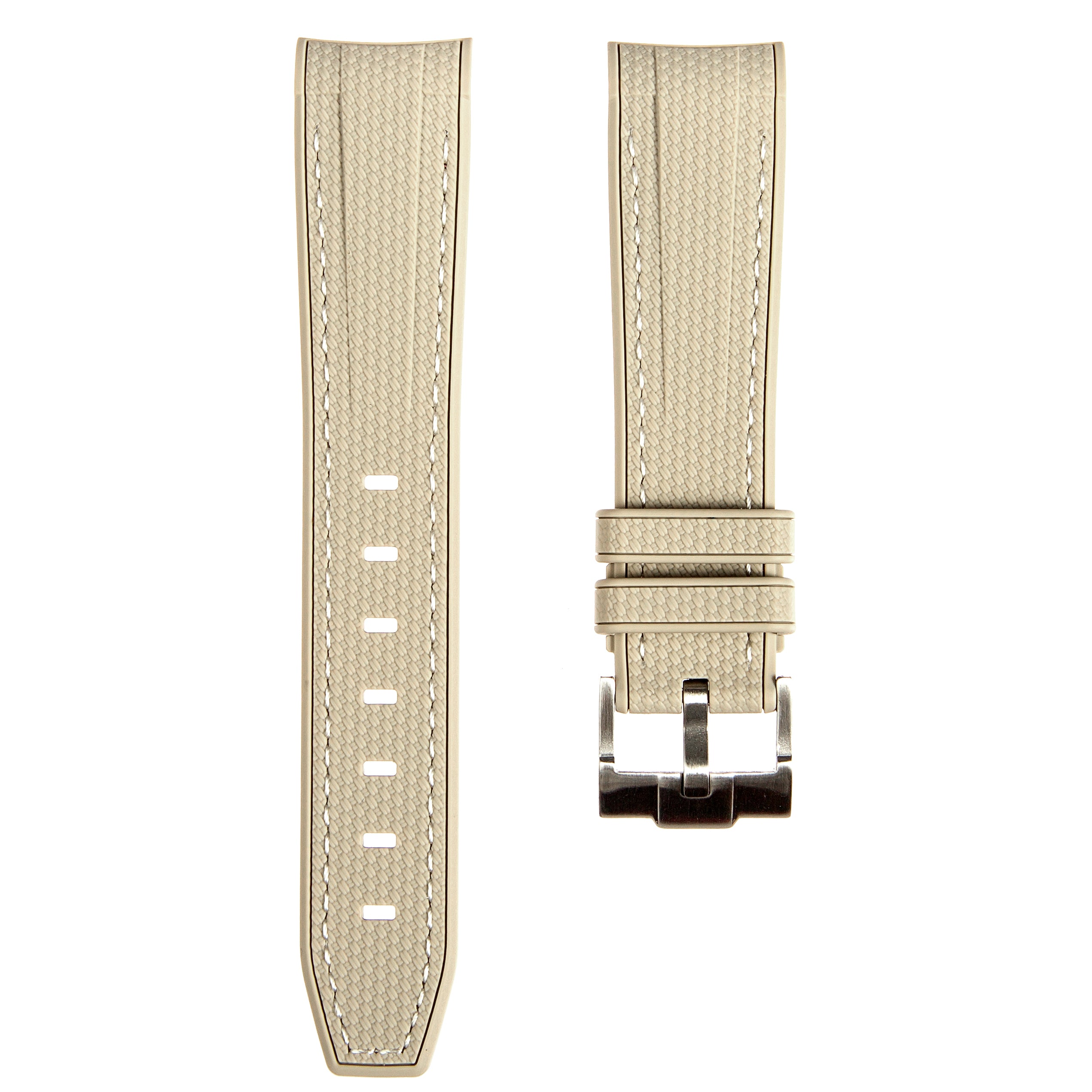 Textured Curved End Rubber Strap For Rolex Submariner 40mm - Beige (2405)