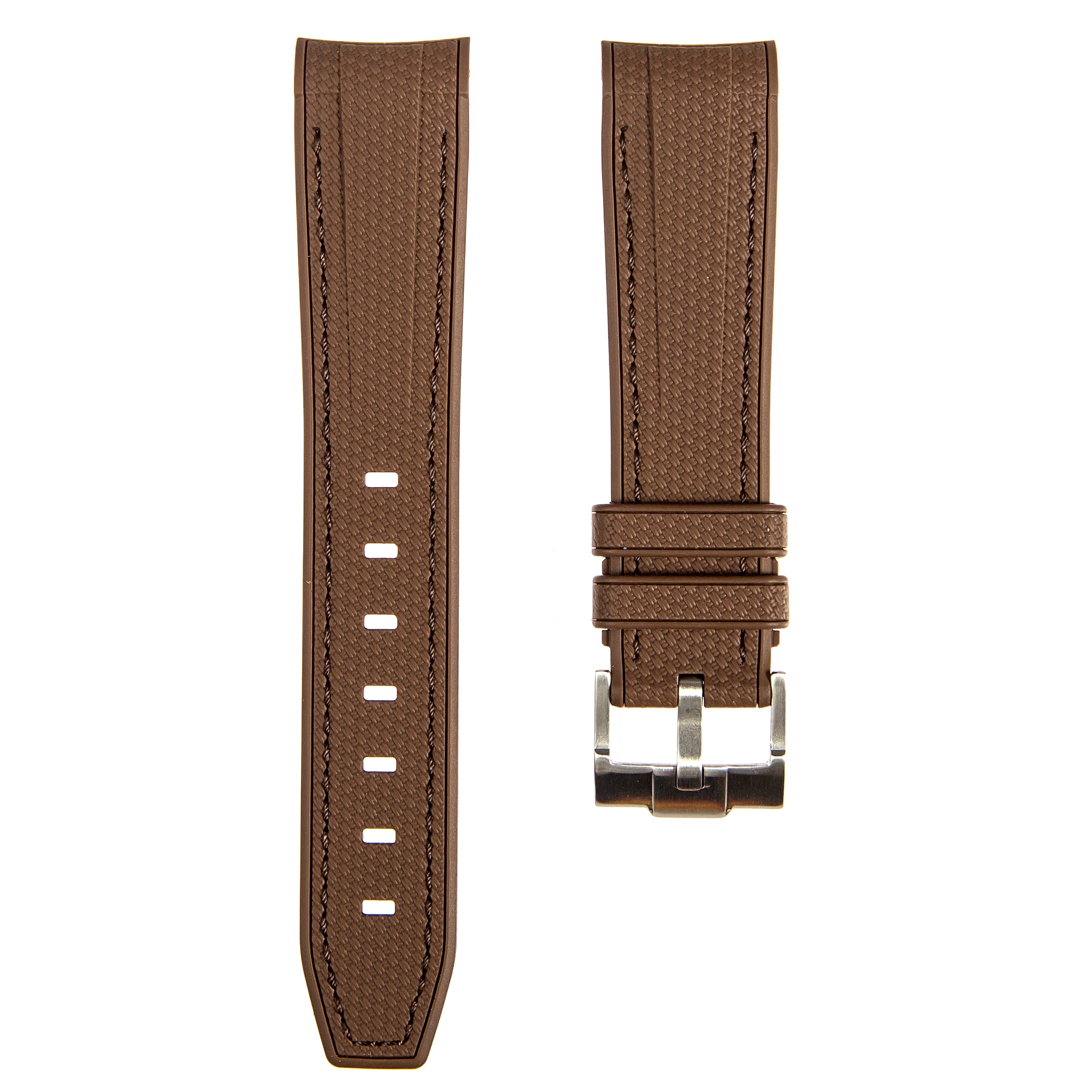 Textured Curved End Rubber Strap For Rolex Submariner 40mm - Brown (2405)