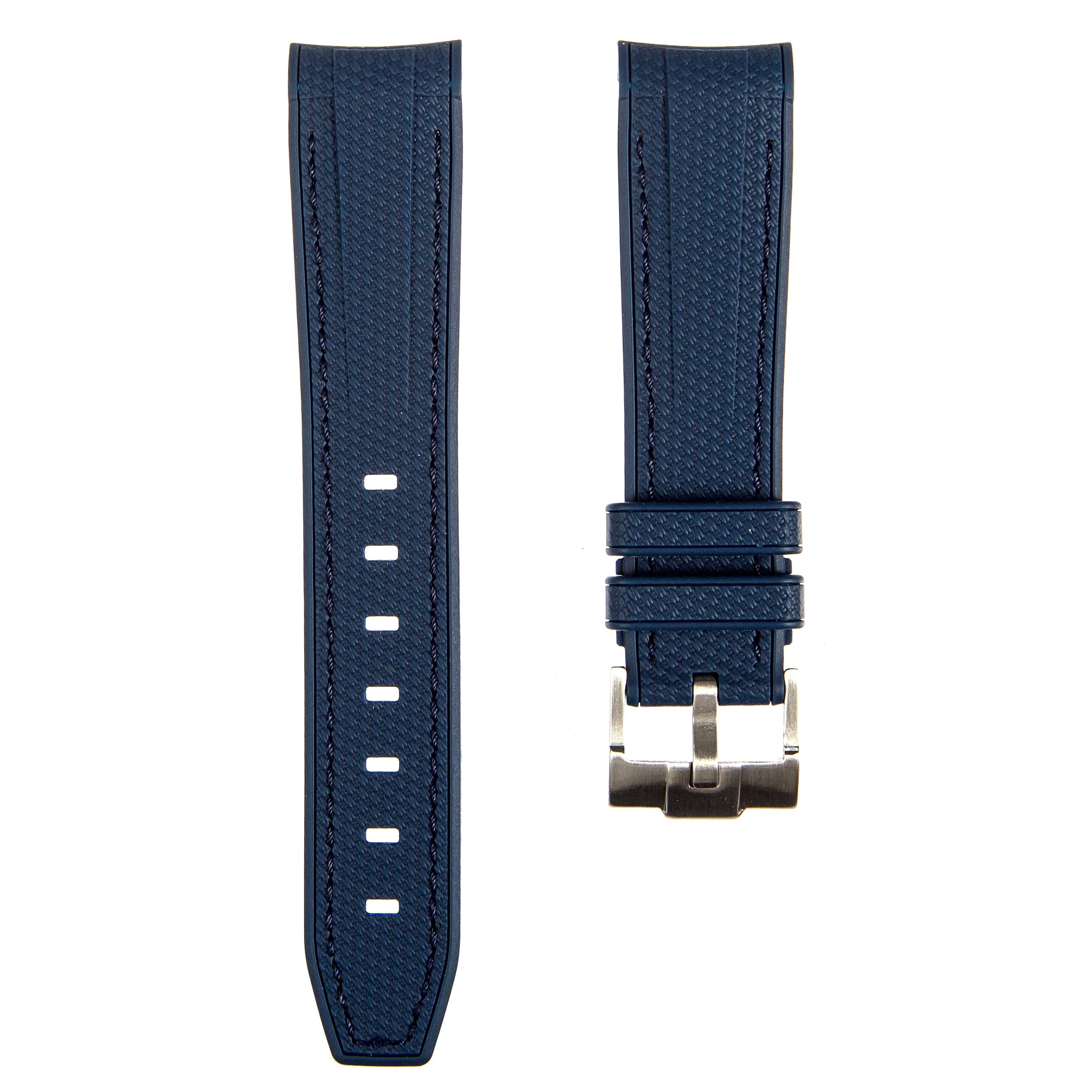 Textured Curved End Rubber Strap For Rolex Explorer 39mm – Navy (2405)