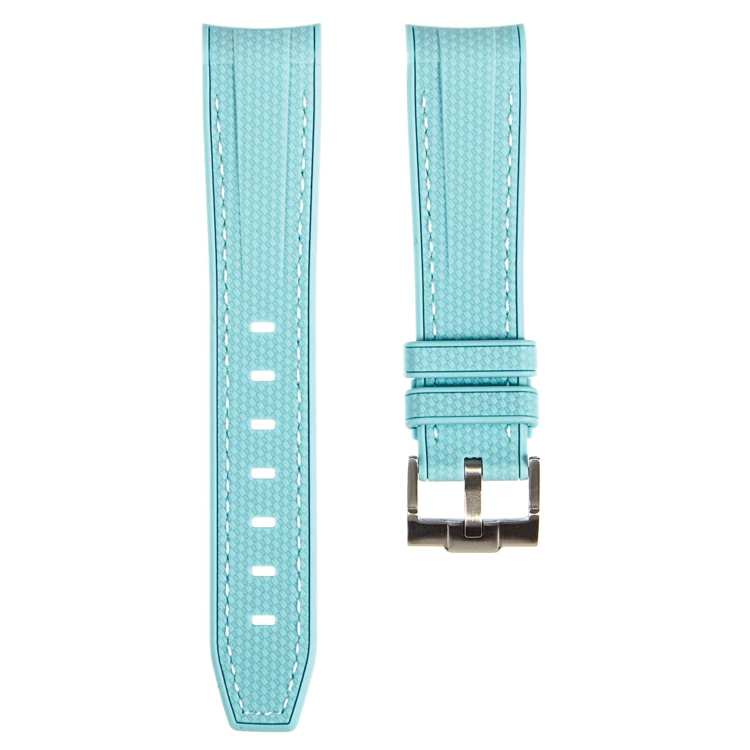 Textured Curved End Rubber Strap For Rolex Explorer II – Sea Blue (2405)