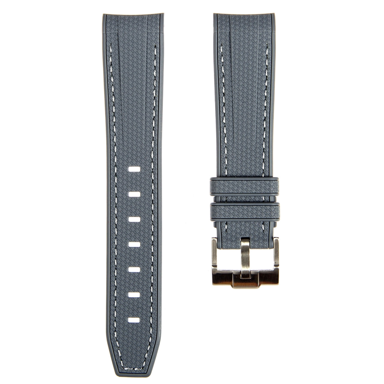 Textured Curved End Rubber Strap For Rolex Submariner 40mm - Grey with White Stitch (2405)