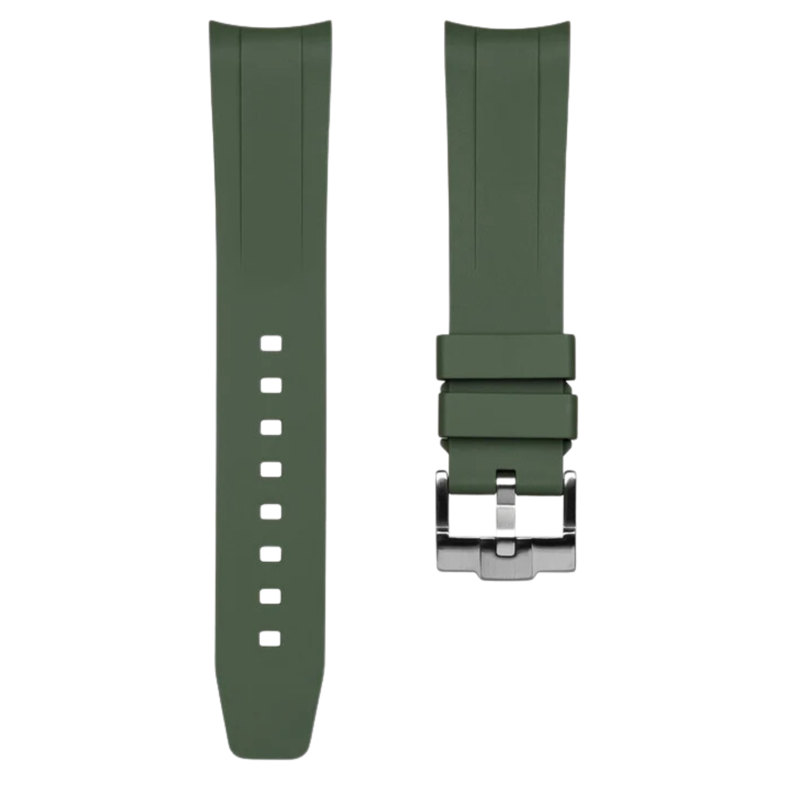 Integrated Curved End FKM Rubber Strap for Tudor Ranger - Army Green (2440)