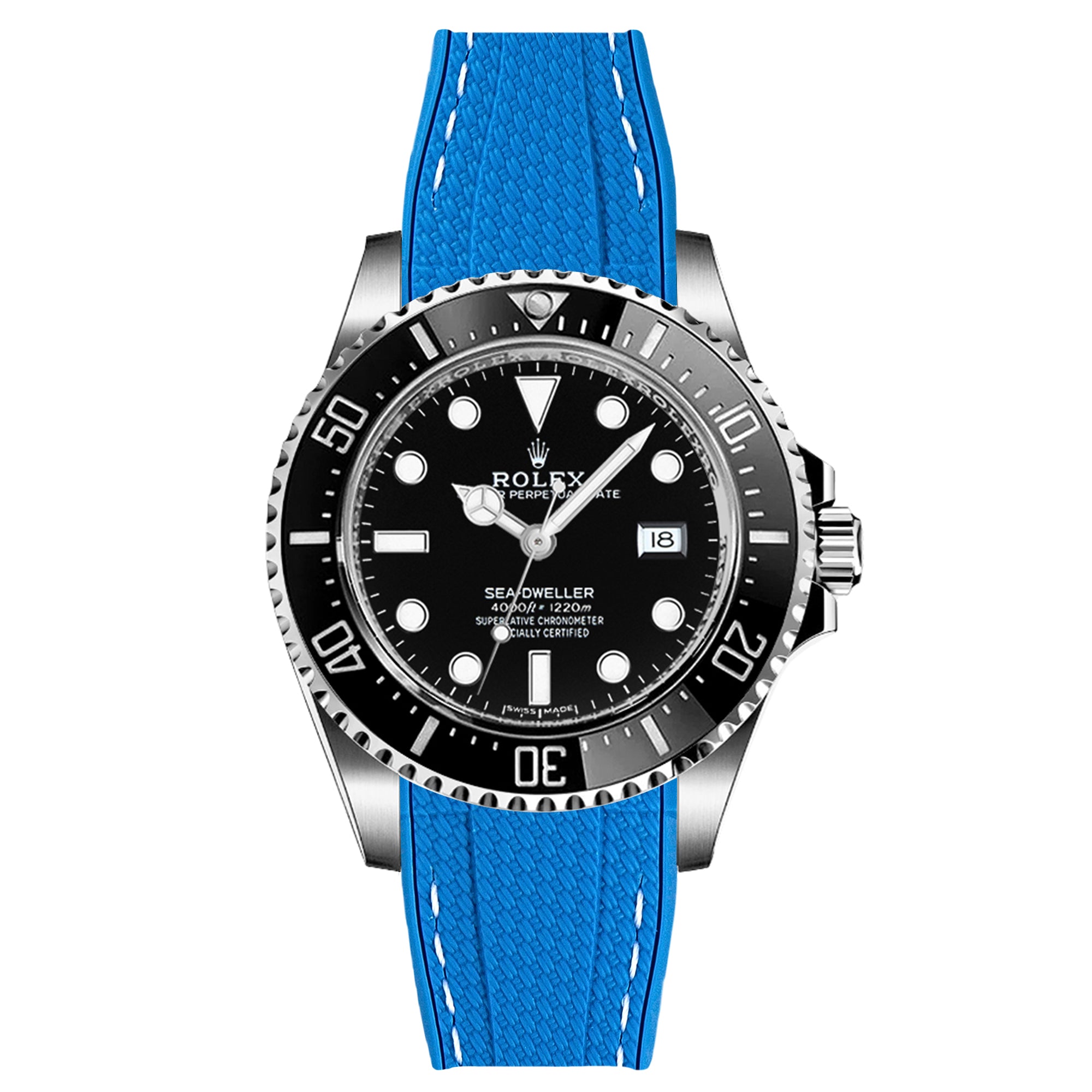 Textured Curved End Rubber Strap For Rolex Sea-Dweller 16600 16660 - Azure (2405)