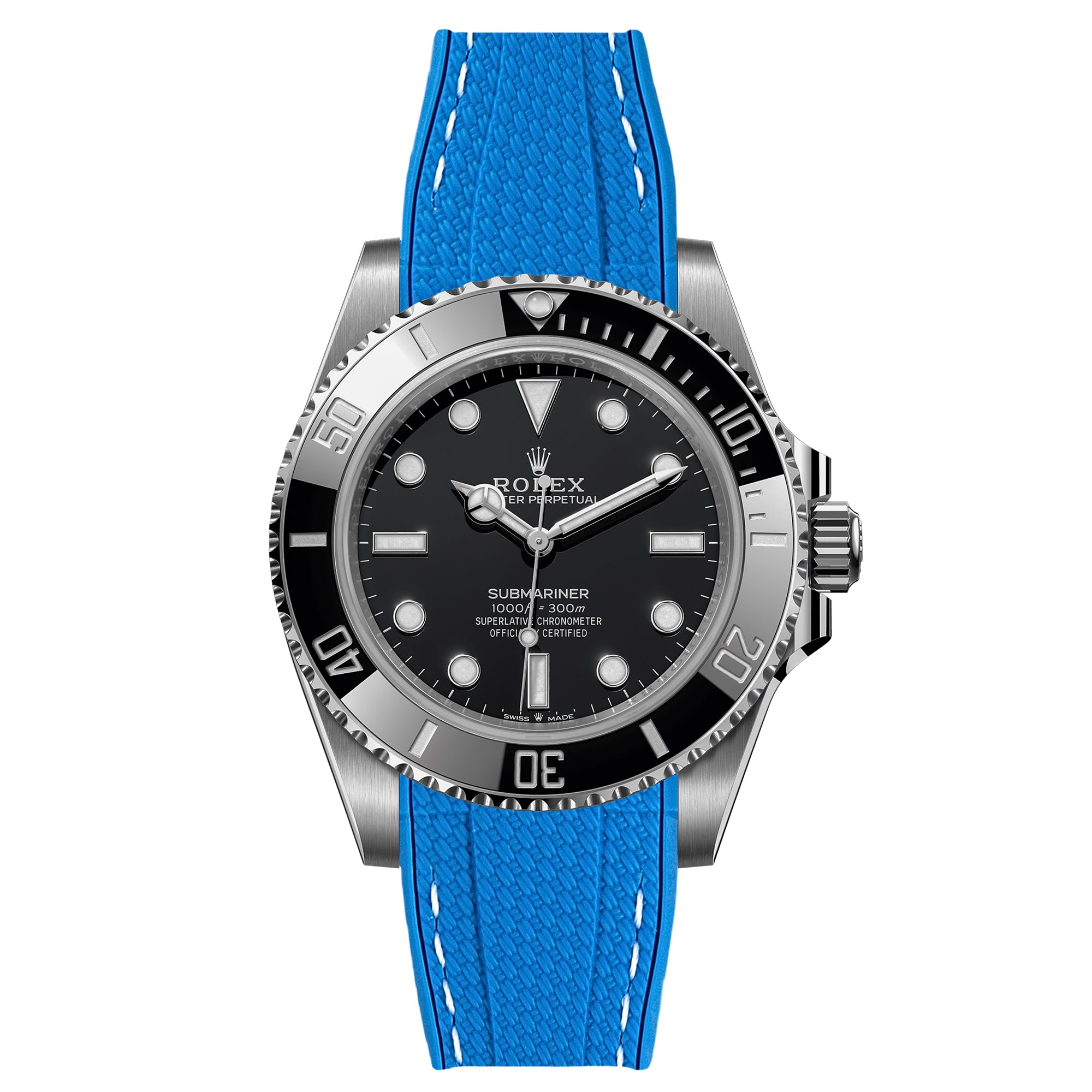 Textured Curved End Rubber Strap for Rolex Submariner – Azure (2405)