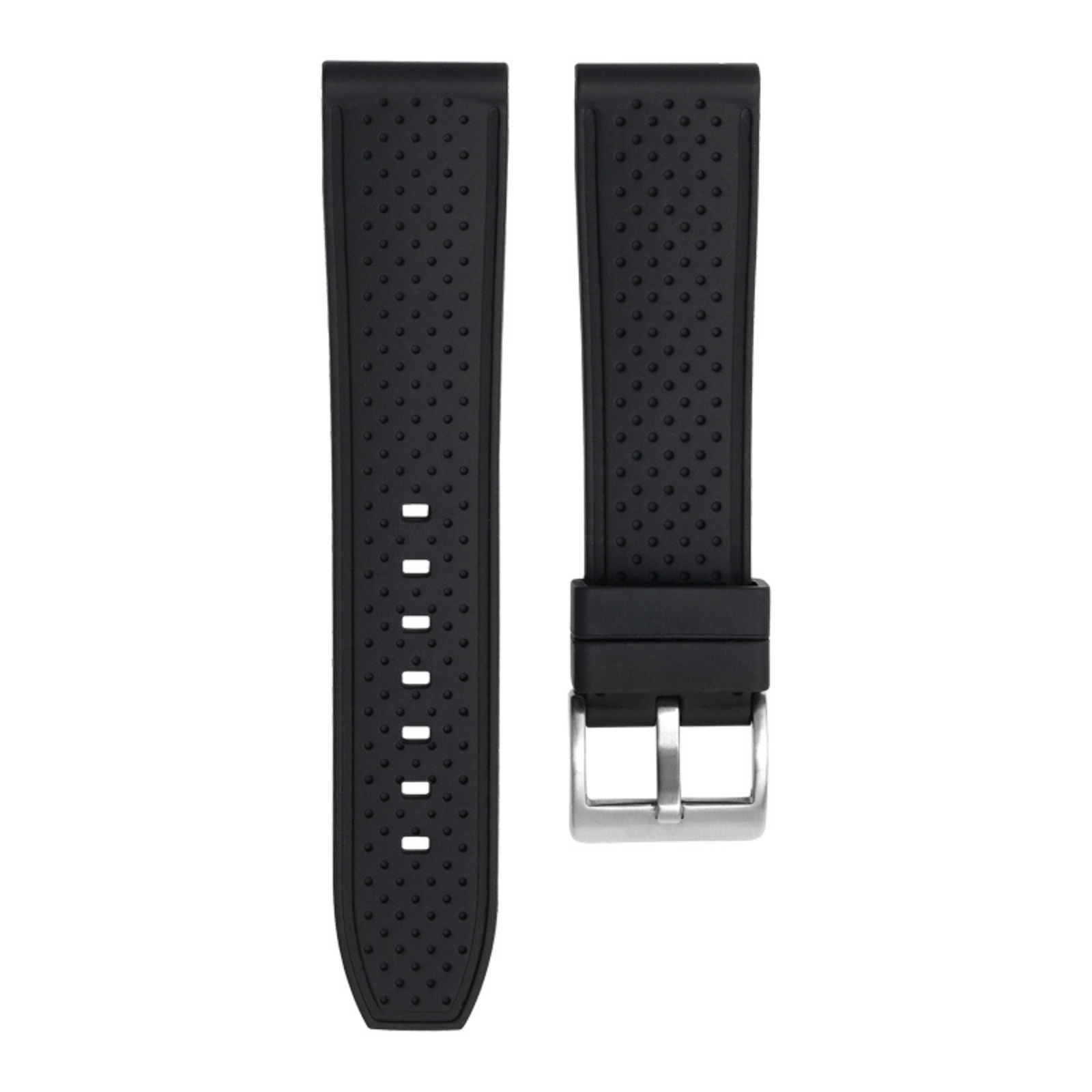 Perforated Stitch Soft Silicone Strap - Quick-Release - Black with Black Stitch (2401)