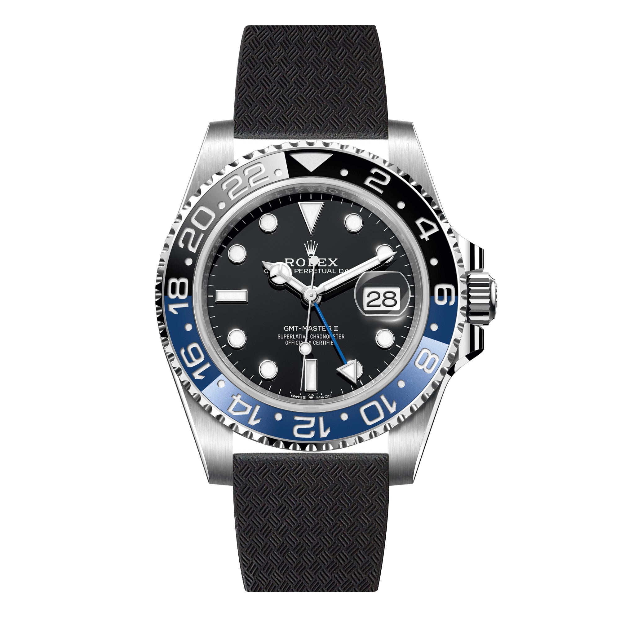 Tropical CTS Cut-to-Size FKM Rubber Strap for Rolex GMT Master I & II Batman - Quick Release - Black (2435)