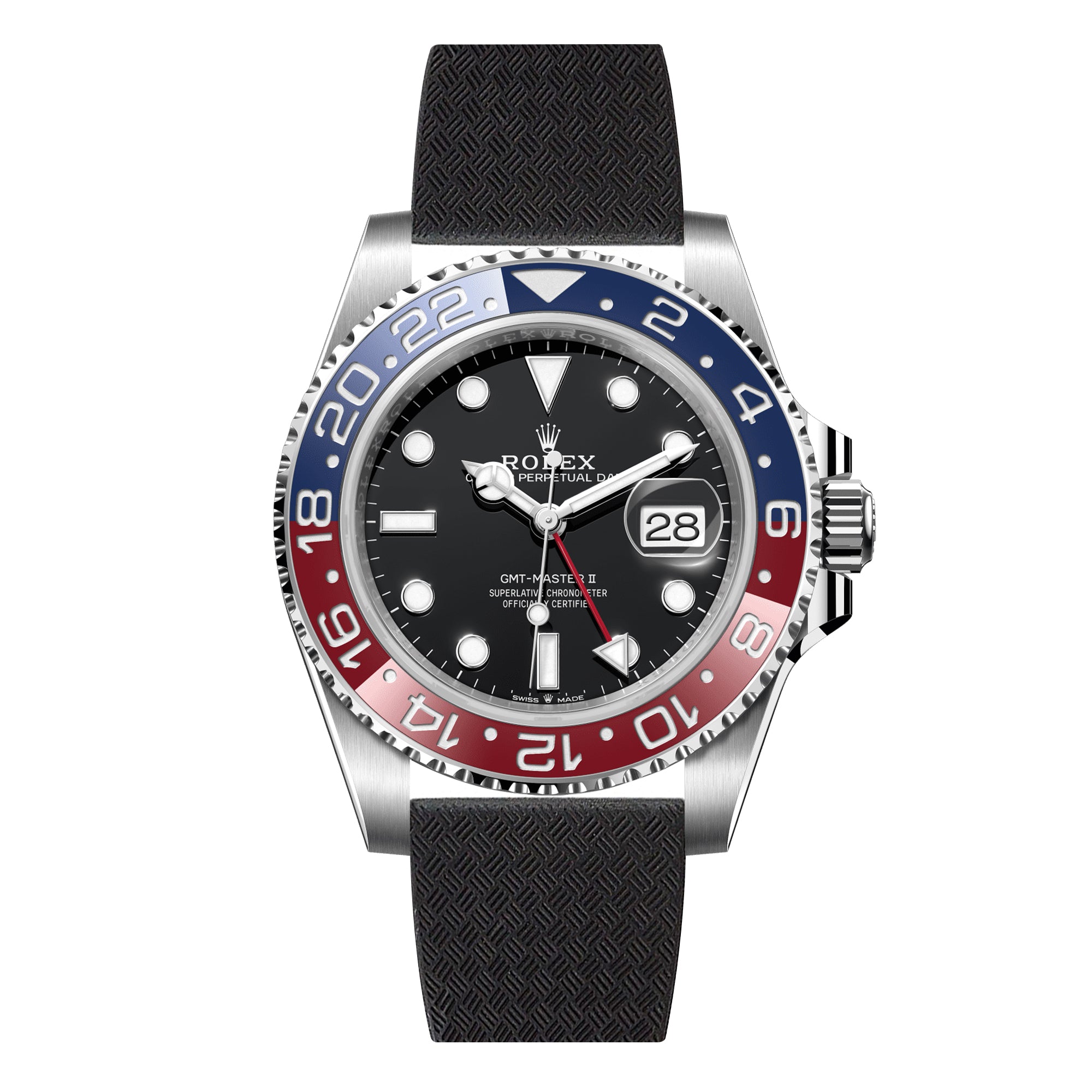 Tropical CTS Cut-to-Size FKM Rubber Strap for Rolex GMT Master I & II Pepsi - Quick Release - Black (2435)