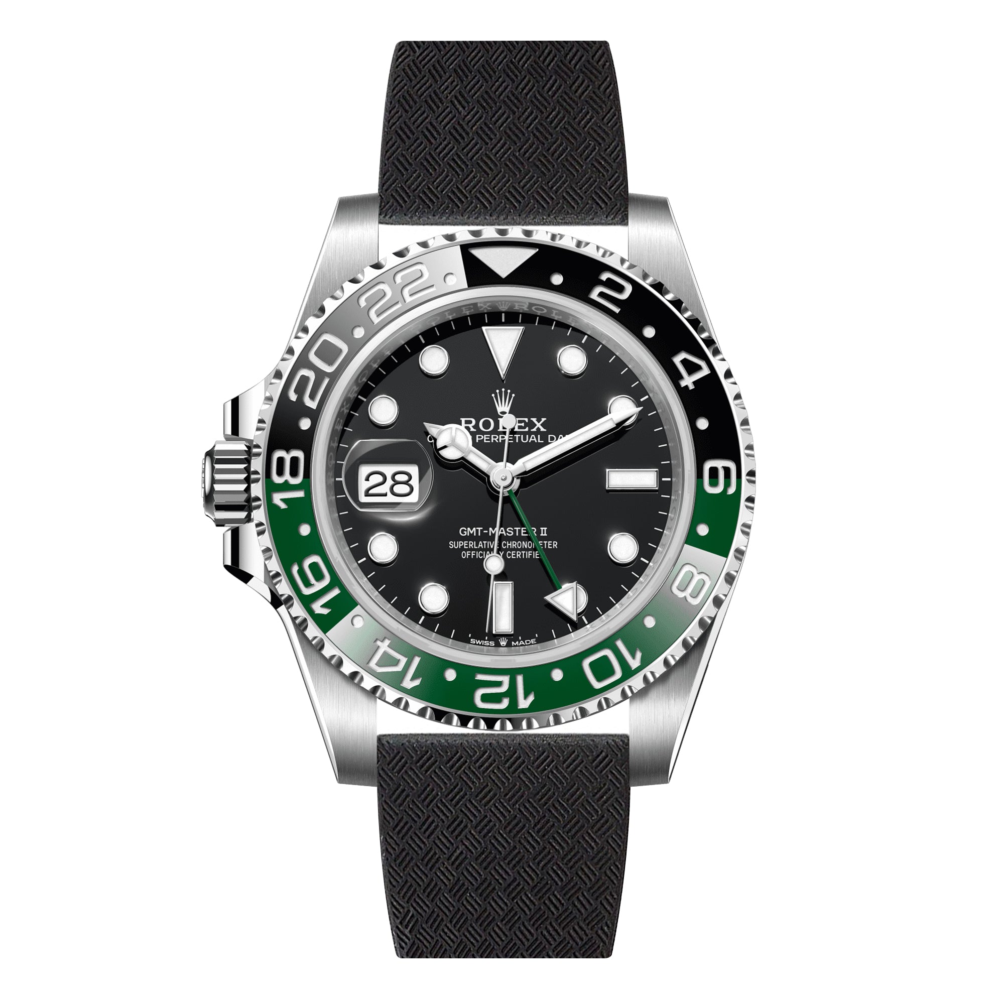 Tropical CTS Cut-to-Size FKM Rubber Strap for Rolex GMT Master I & II Sprite - Quick Release - Black (2435)