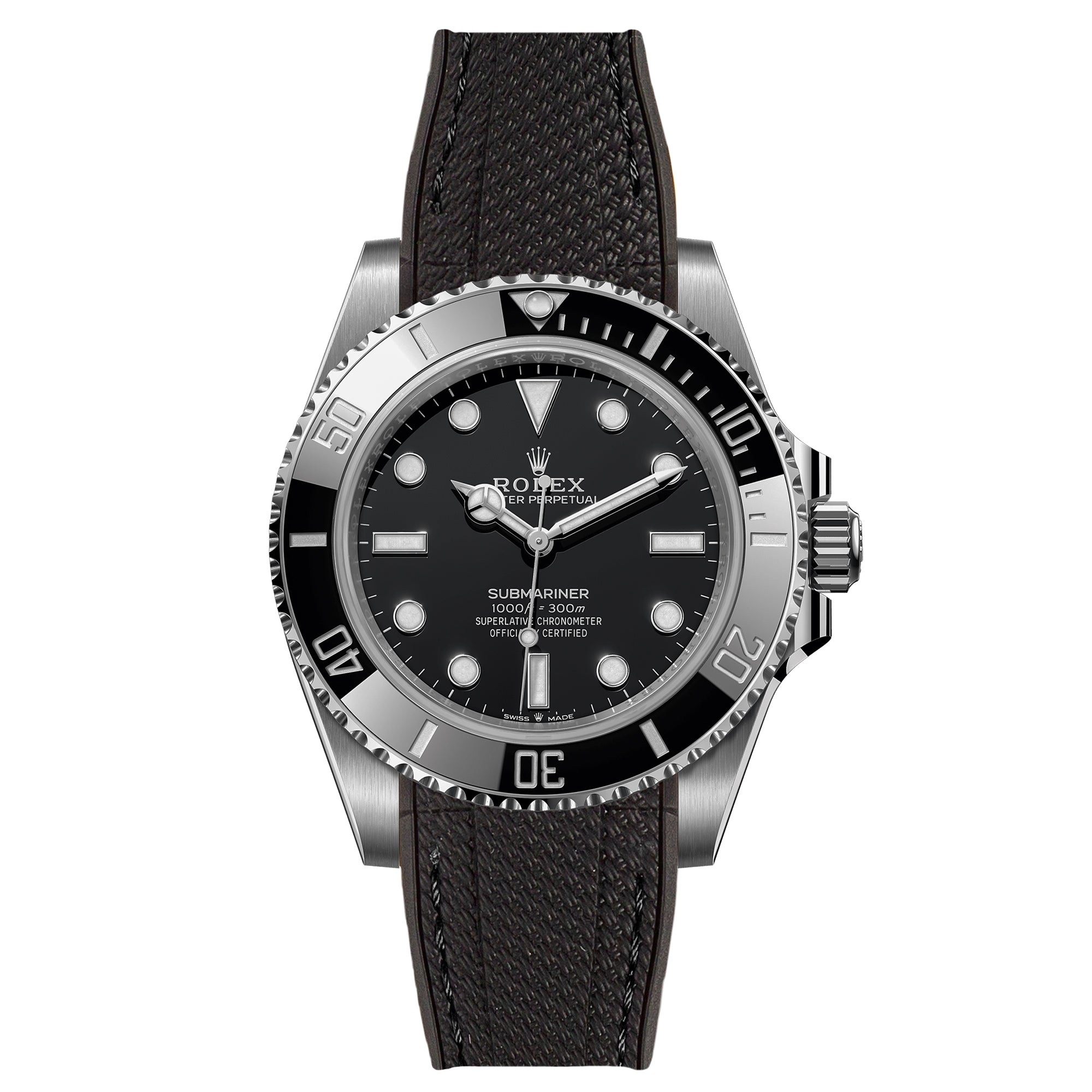 Textured Curved End Rubber Strap for Rolex Submariner – Black (2405)