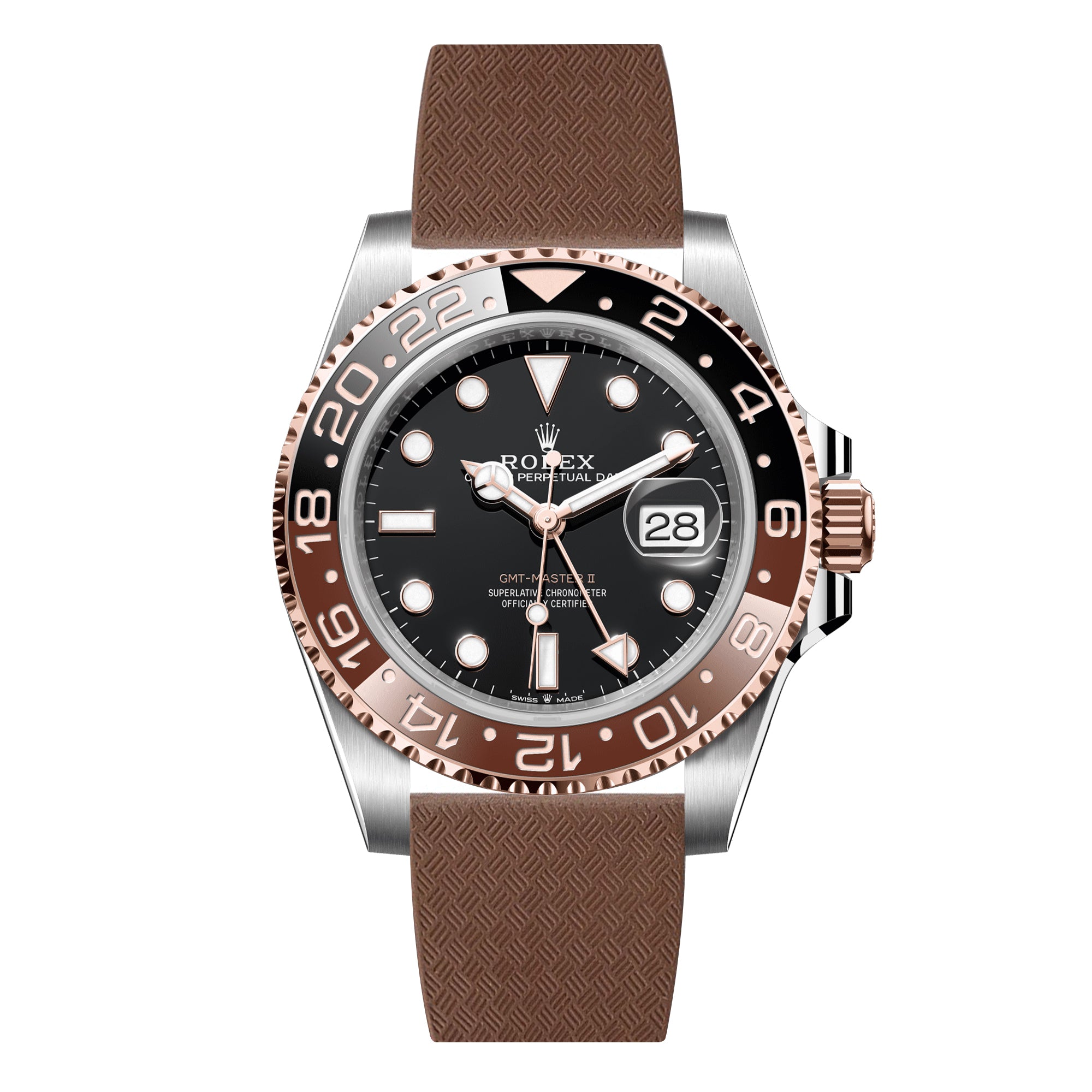 Tropical CTS Cut-to-Size FKM Rubber Strap for Rolex GMT Master I & II Rootbeer - Quick Release - Brown (2435)