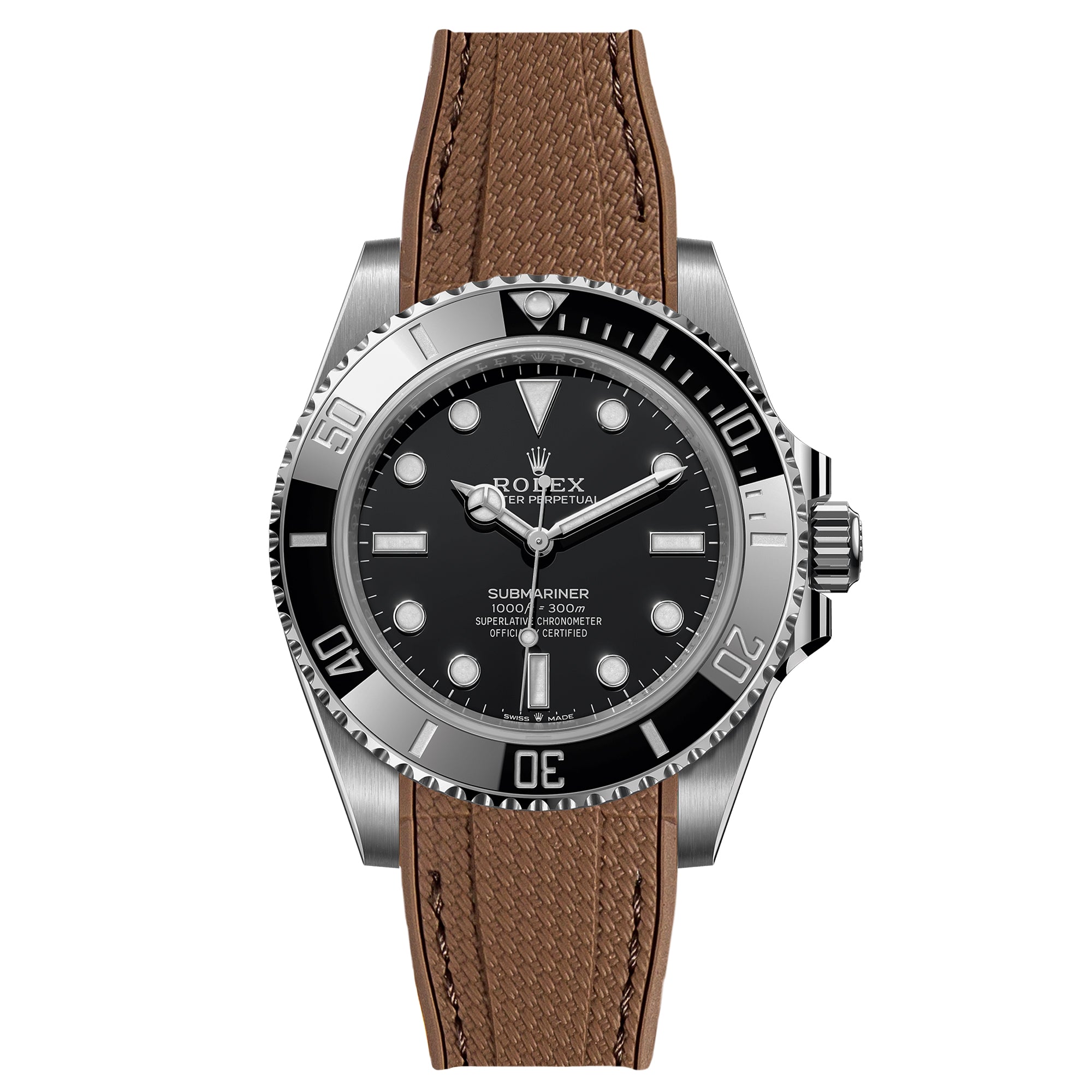 Textured Curved End Rubber Strap for Rolex Submariner – Brown (2405)