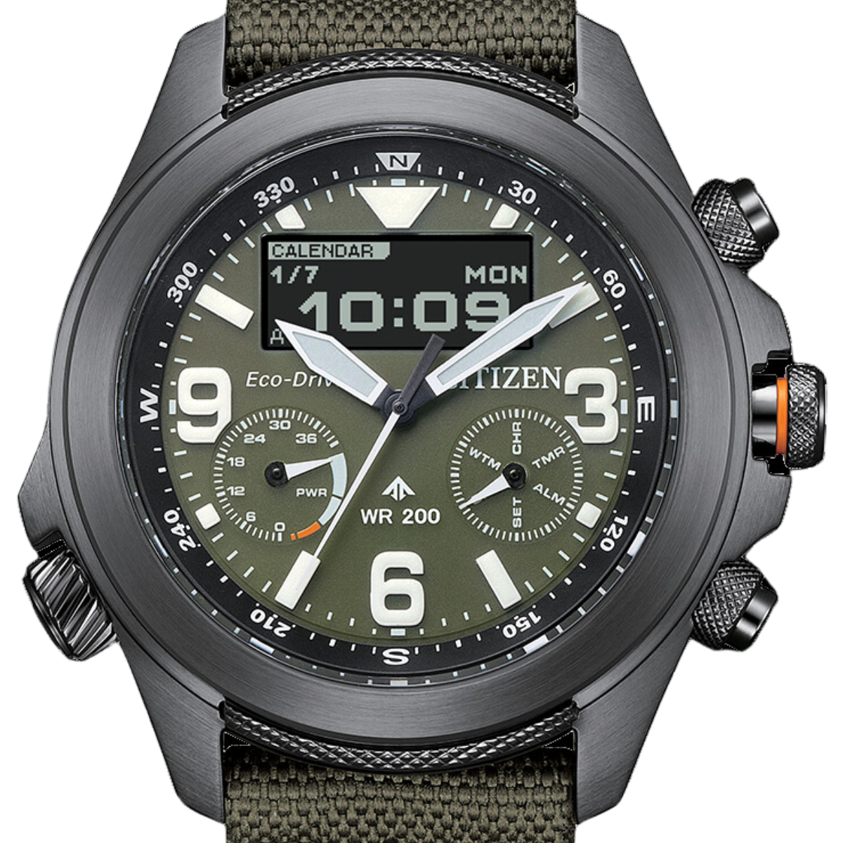 Citizen JV1005-02W JV1005 JV1005-02 Promaster Land Eco-Drive Chronograph Nylon Mens Watch