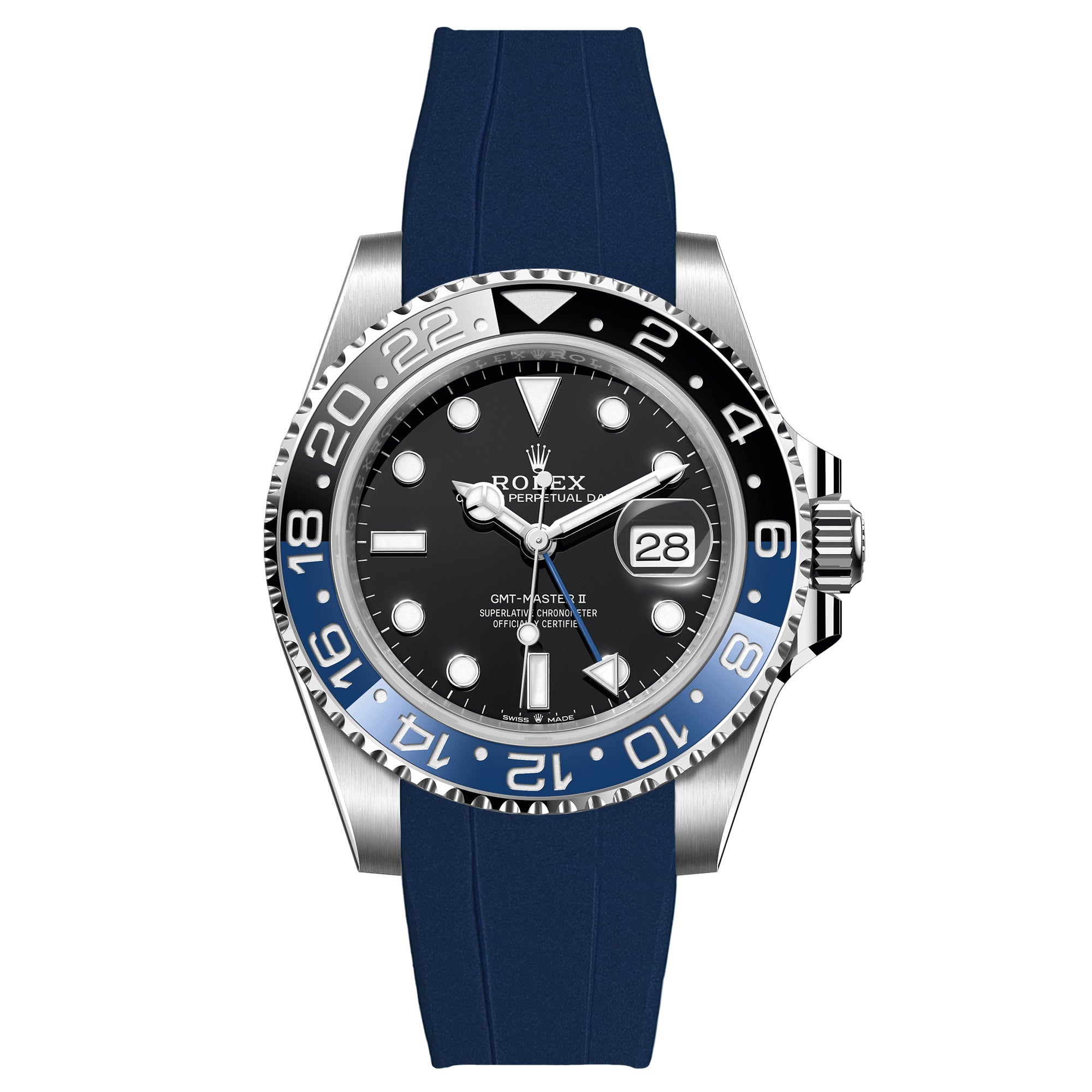 Curved End FKM Rubber Strap for Rolex GMT Master I & II Batman - Navy (2421)