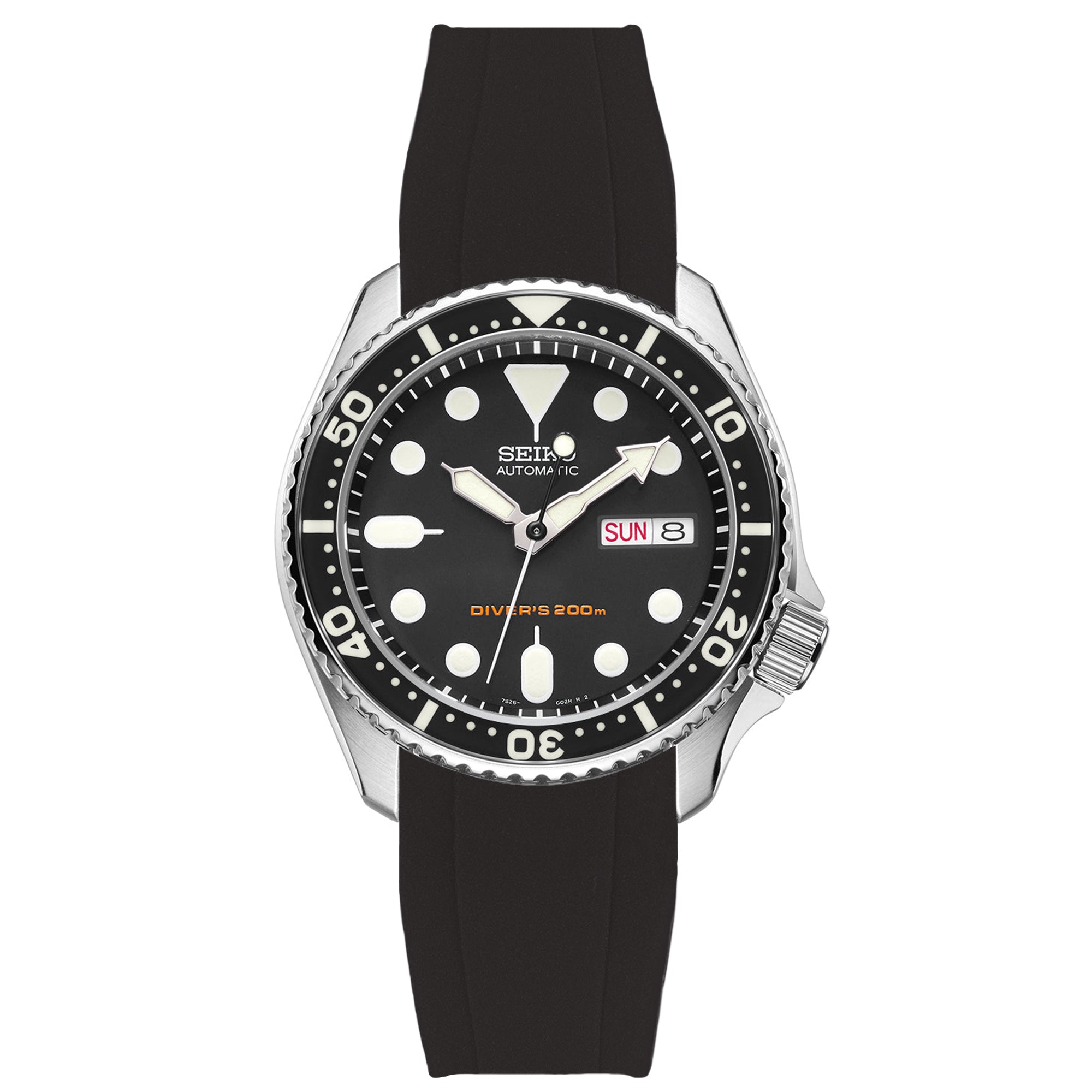 Curved End Rubber Strap for Seiko SKX - Black (2418)