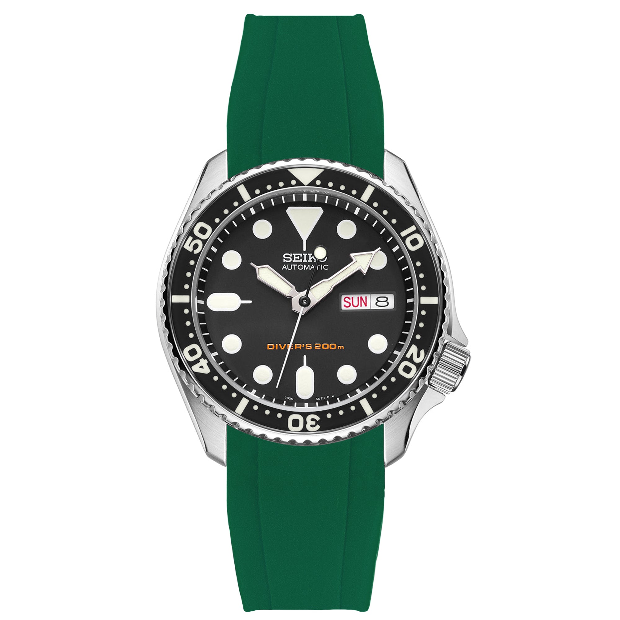 Curved End Rubber Strap for Seiko SKX - Dark Green (2418)