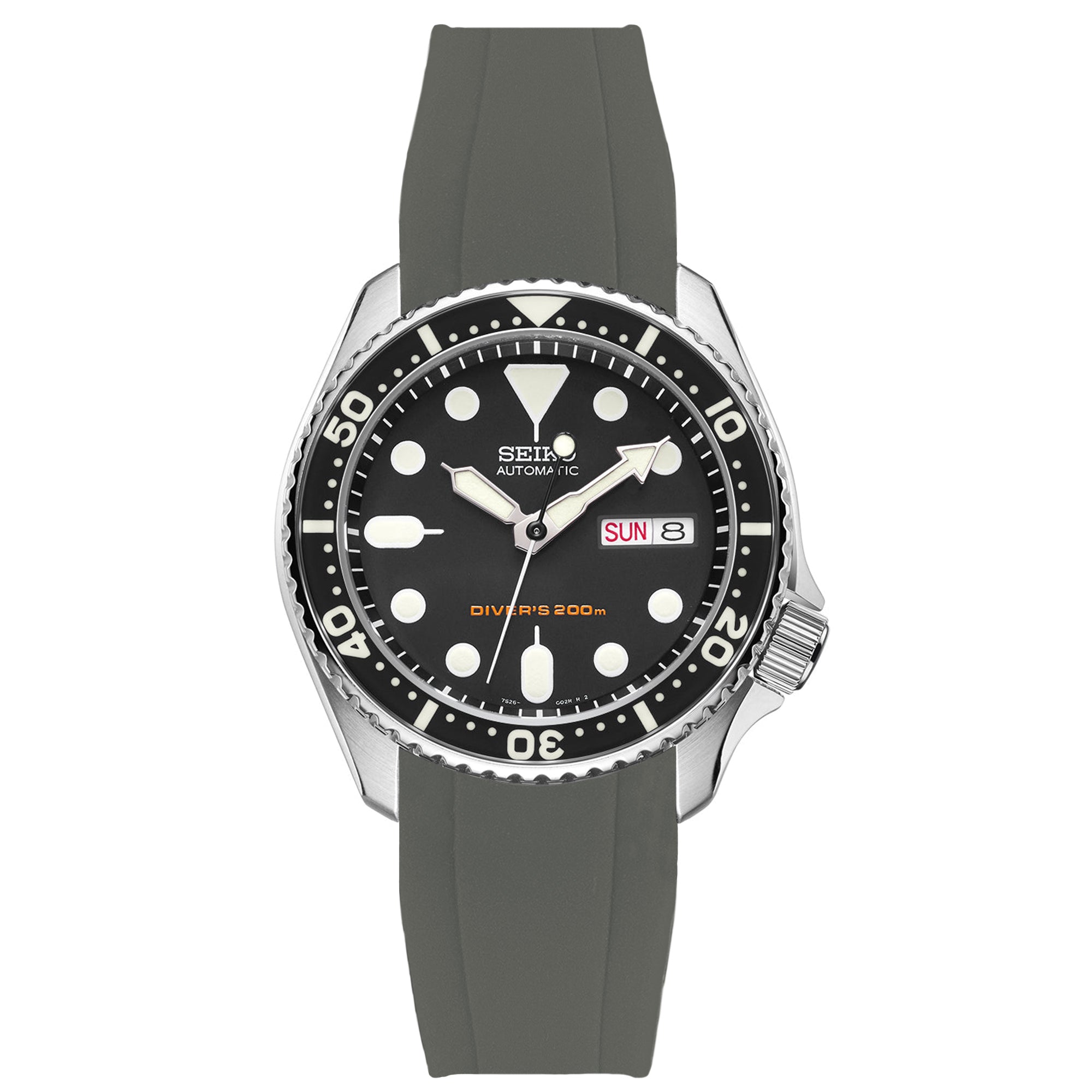 Curved End Rubber Strap for Seiko SKX - Grey (2418)