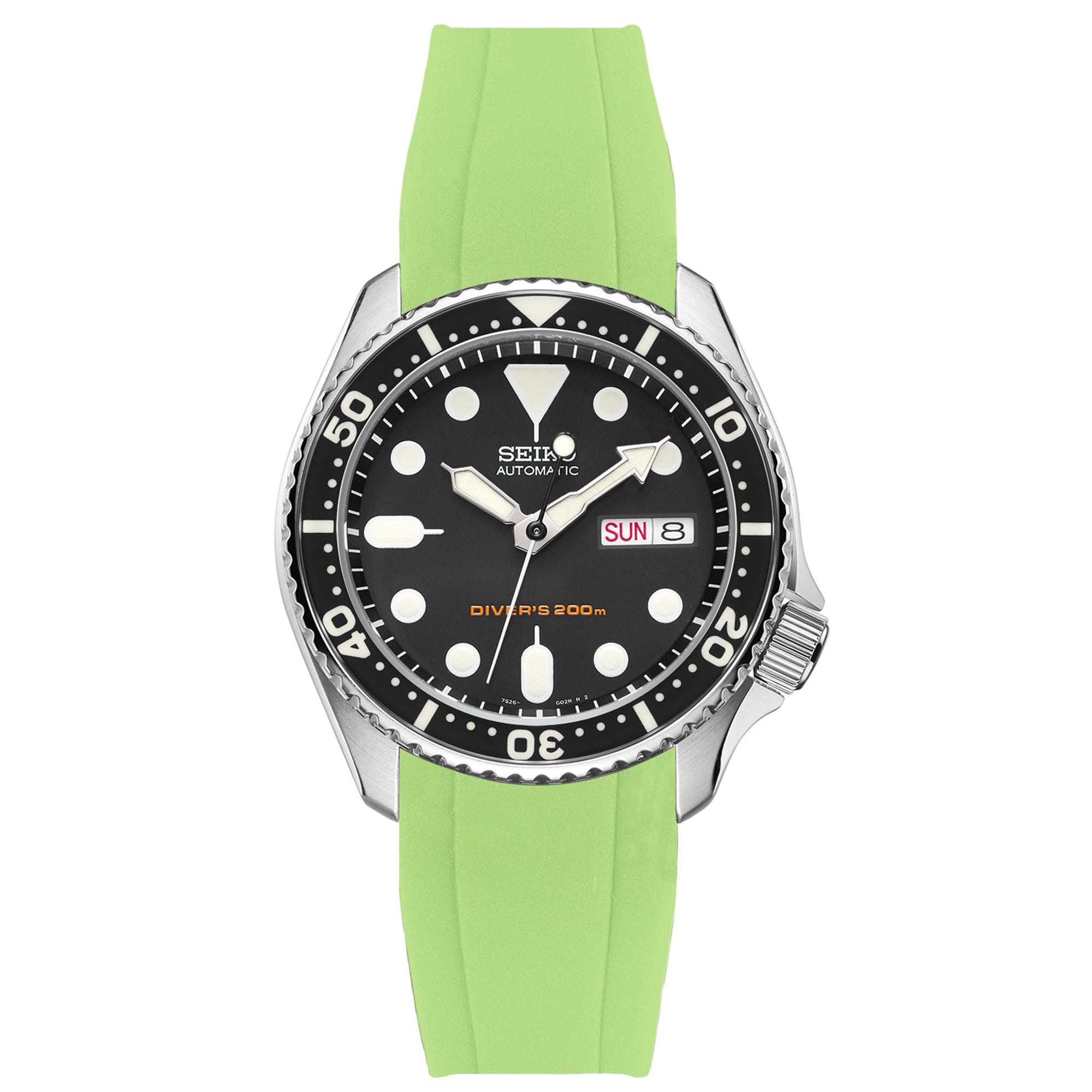 Curved End Rubber Strap for Seiko SKX - Light Green (2418)