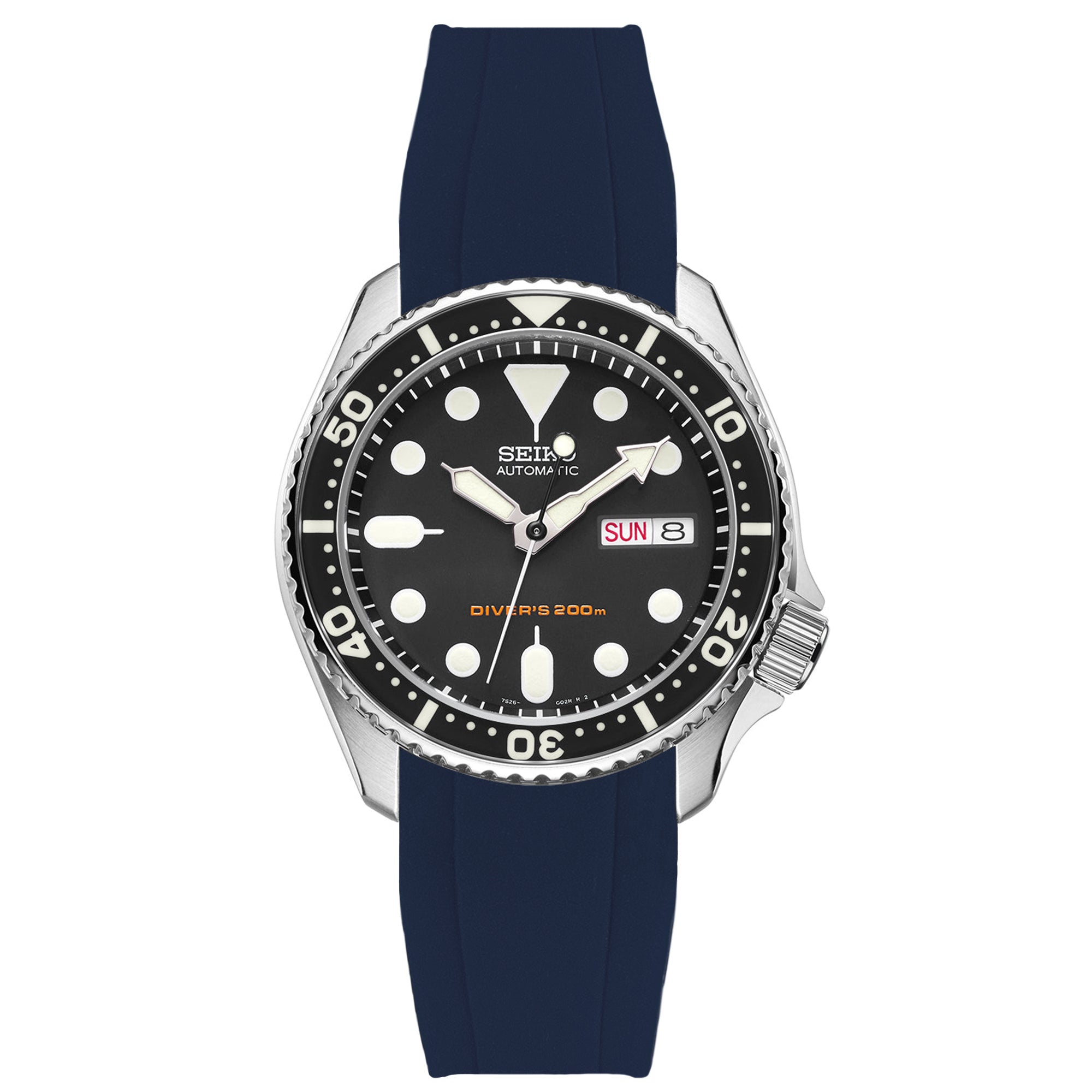 Curved End Rubber Strap for Seiko SKX - Navy (2418)