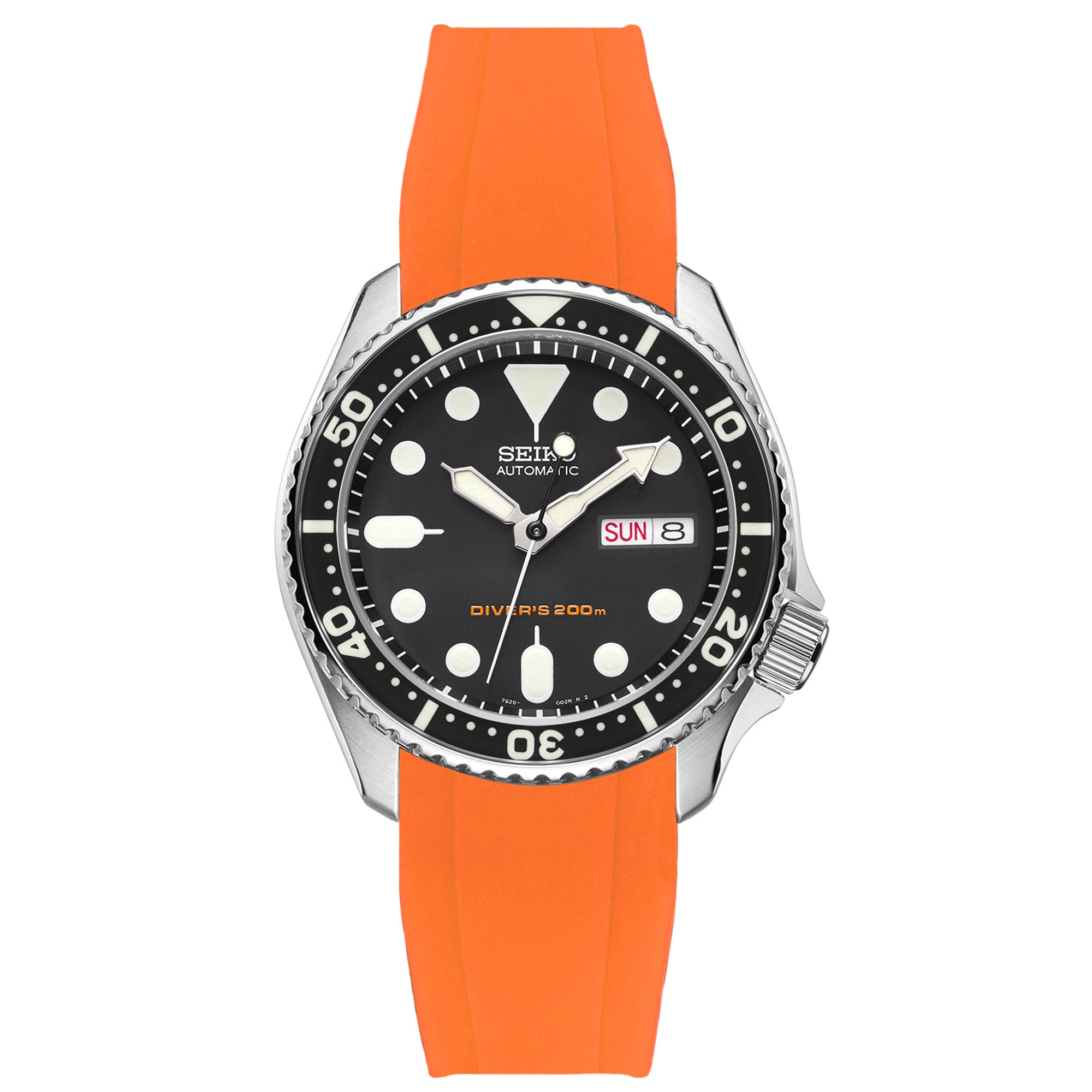 Curved End Rubber Strap for Seiko SKX - Orange (2418)