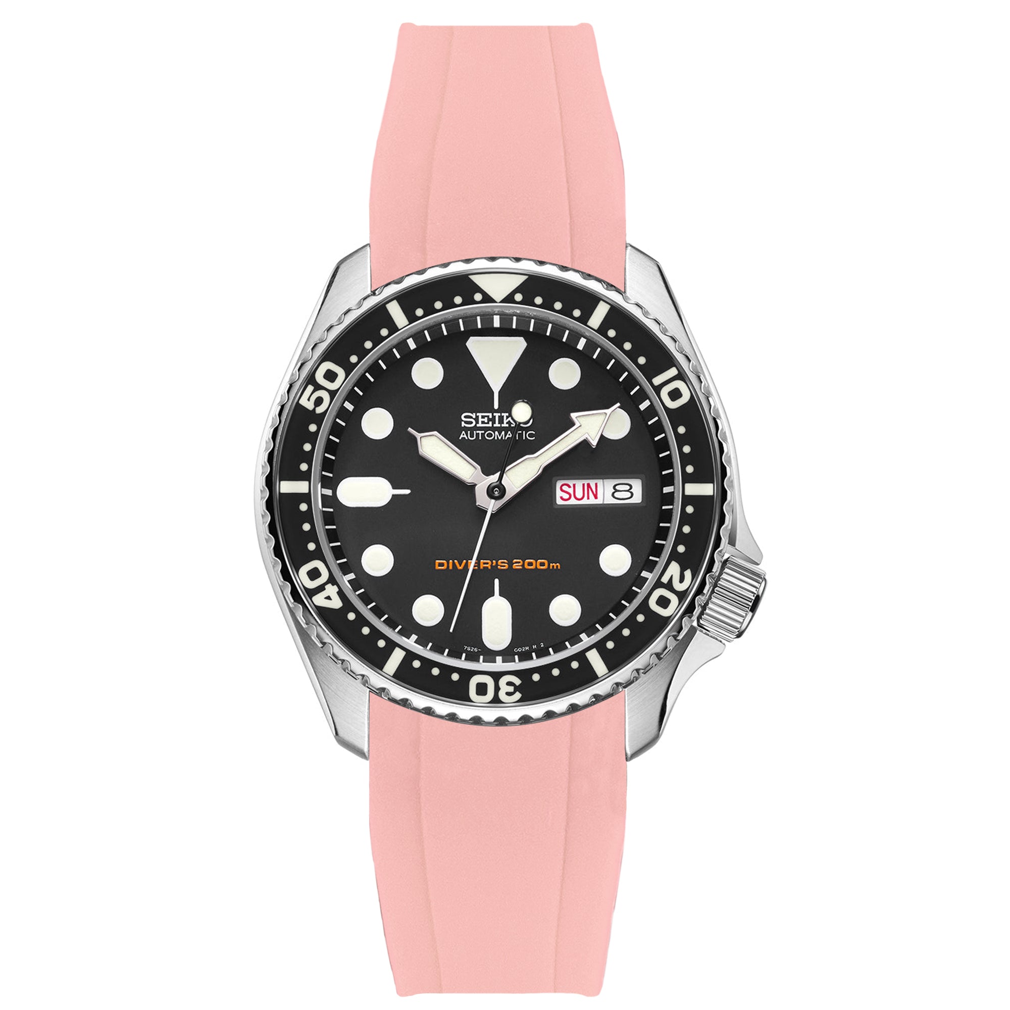 Curved End Rubber Strap for Seiko SKX - Light Pink (2418)