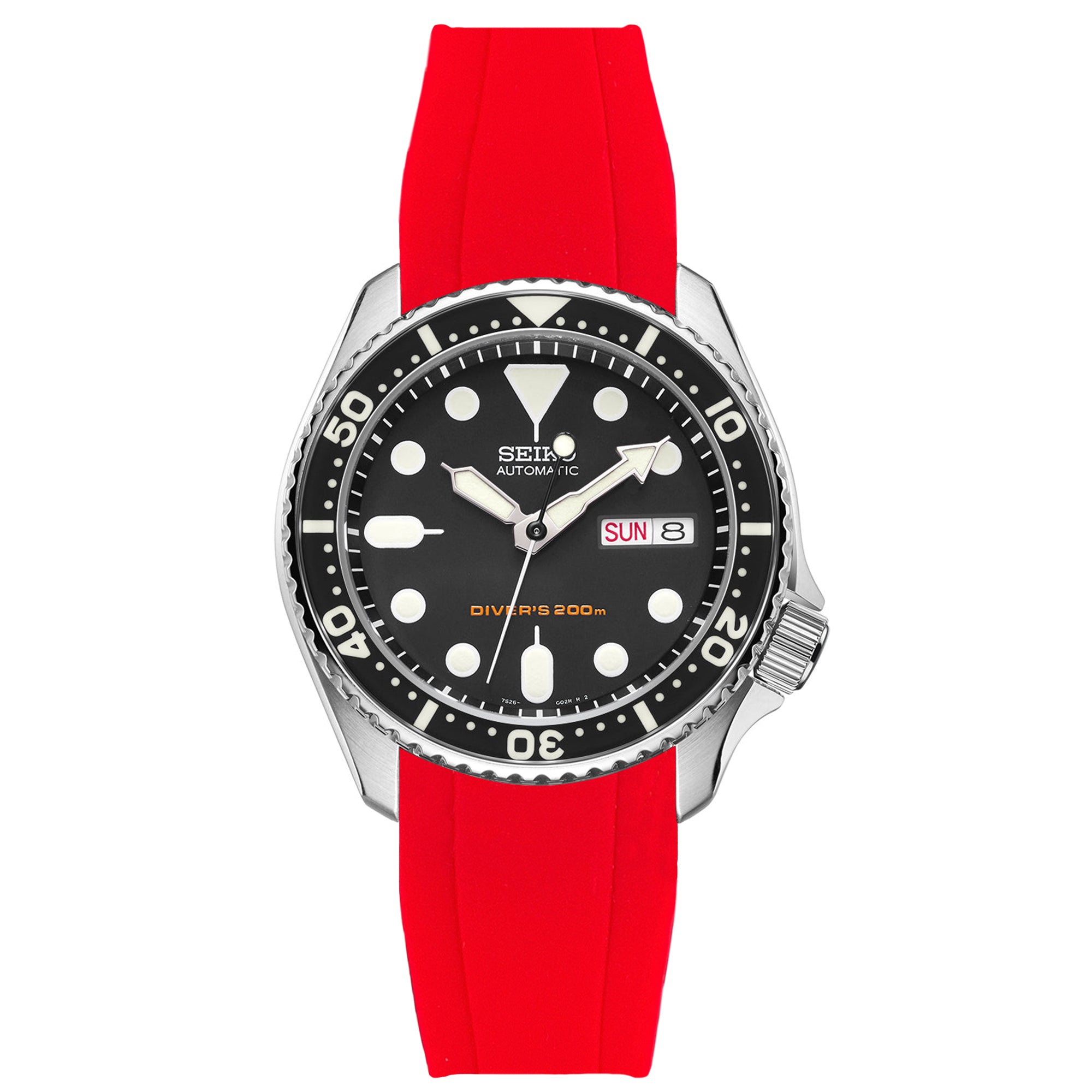 Curved End Rubber Strap for Seiko SKX - Red (2418)