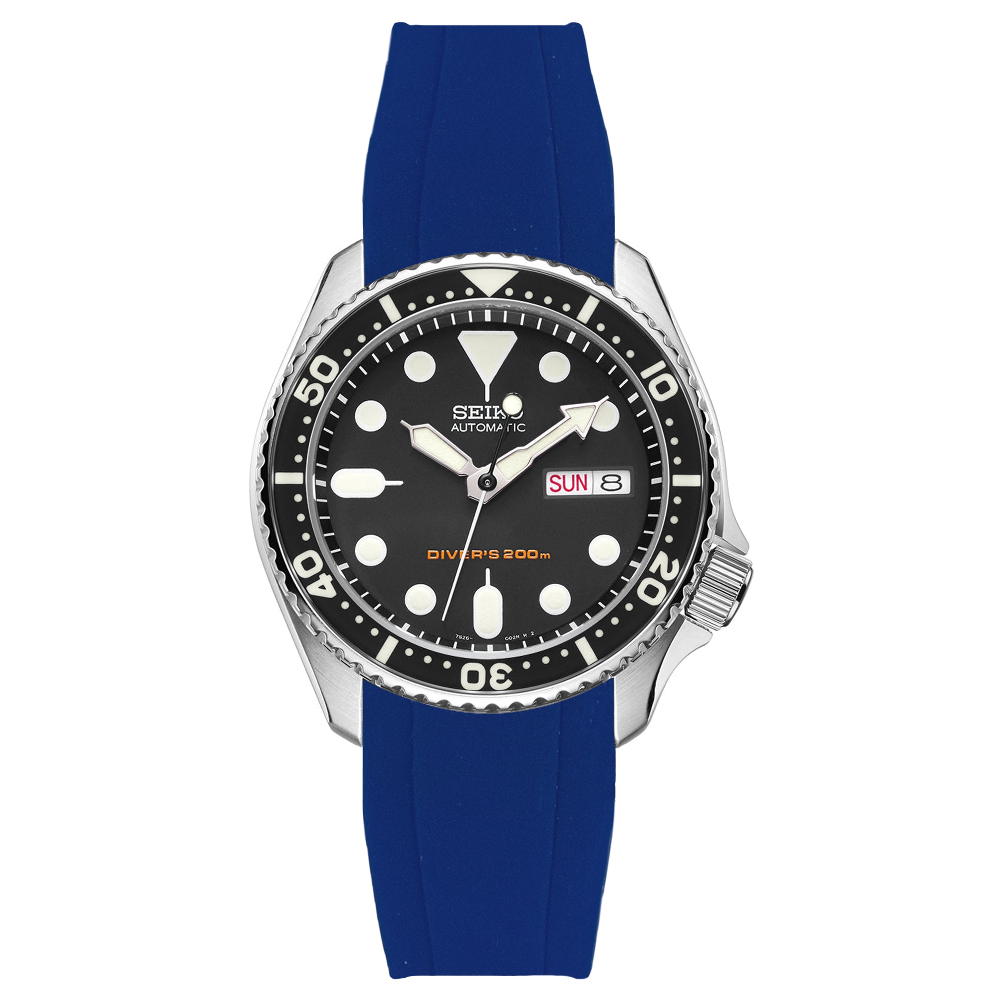 Curved End Rubber Strap for Seiko SKX - Royal Blue (2418)