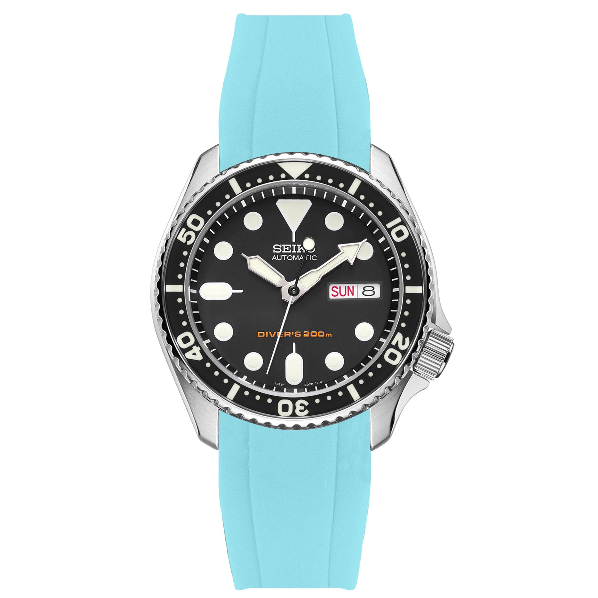 Curved End Rubber Strap for Seiko SKX - Sea Blue (2418)