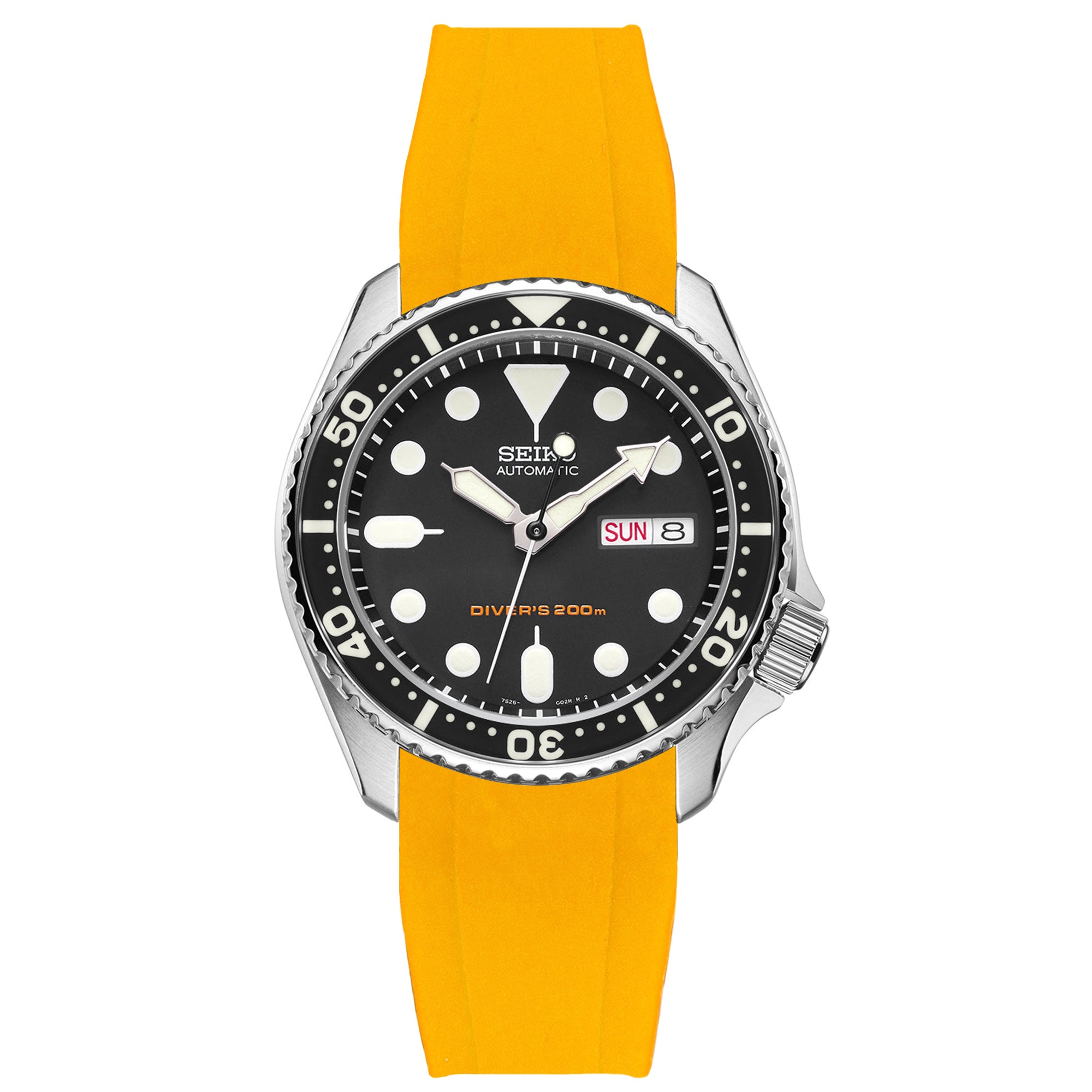 Curved End Rubber Strap for Seiko SKX - Yellow (2418)