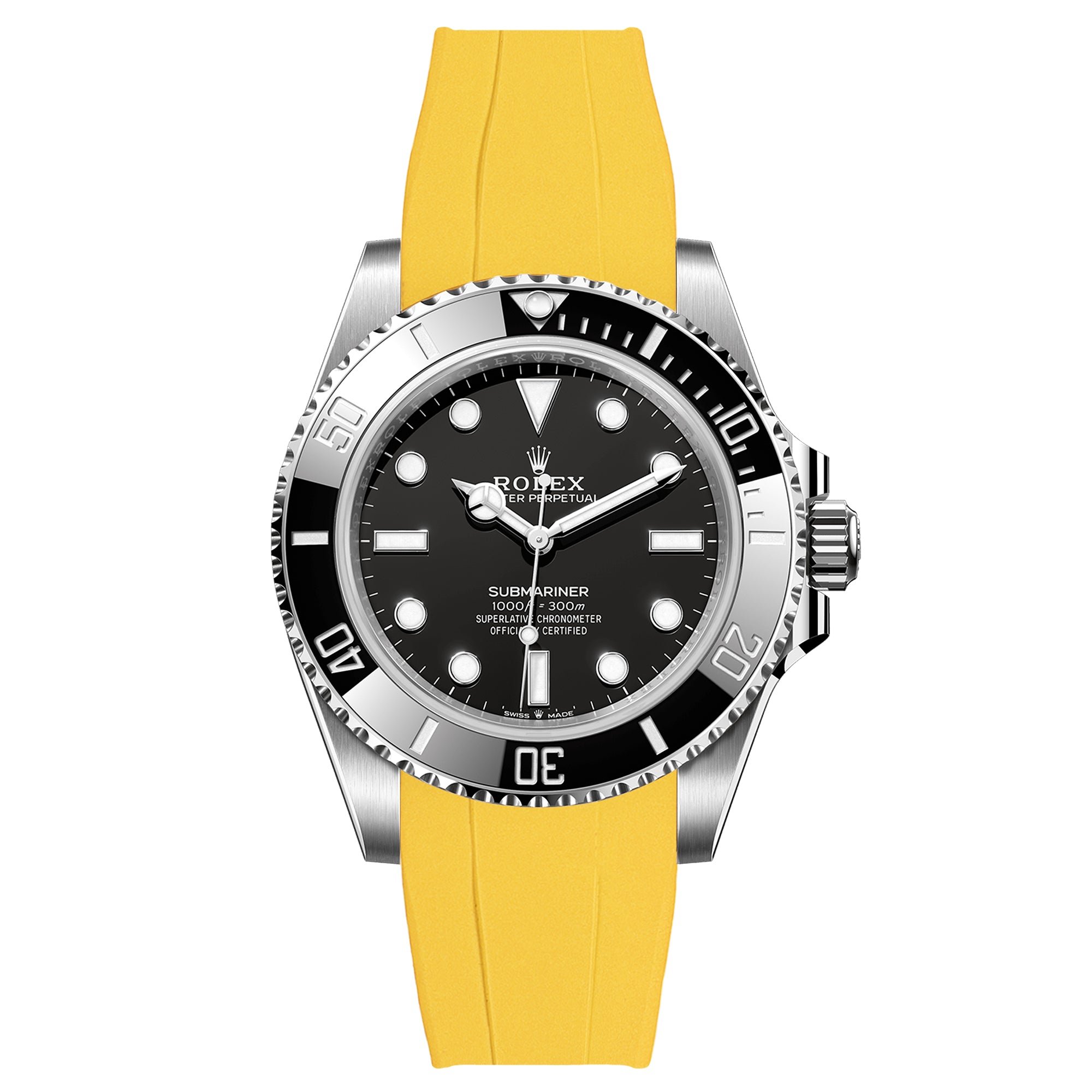 Forge Curved End FKM Rubber Strap –  Compatible with Rolex Submariner – Pale Yellow (2421)