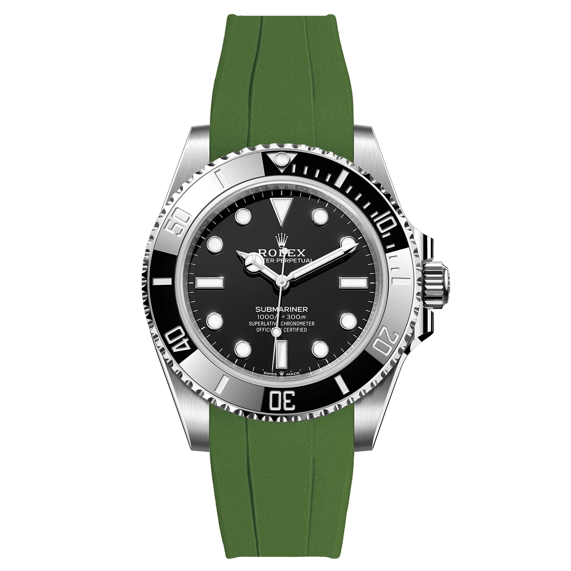 Curved End Strap for Rolex Submariner army green