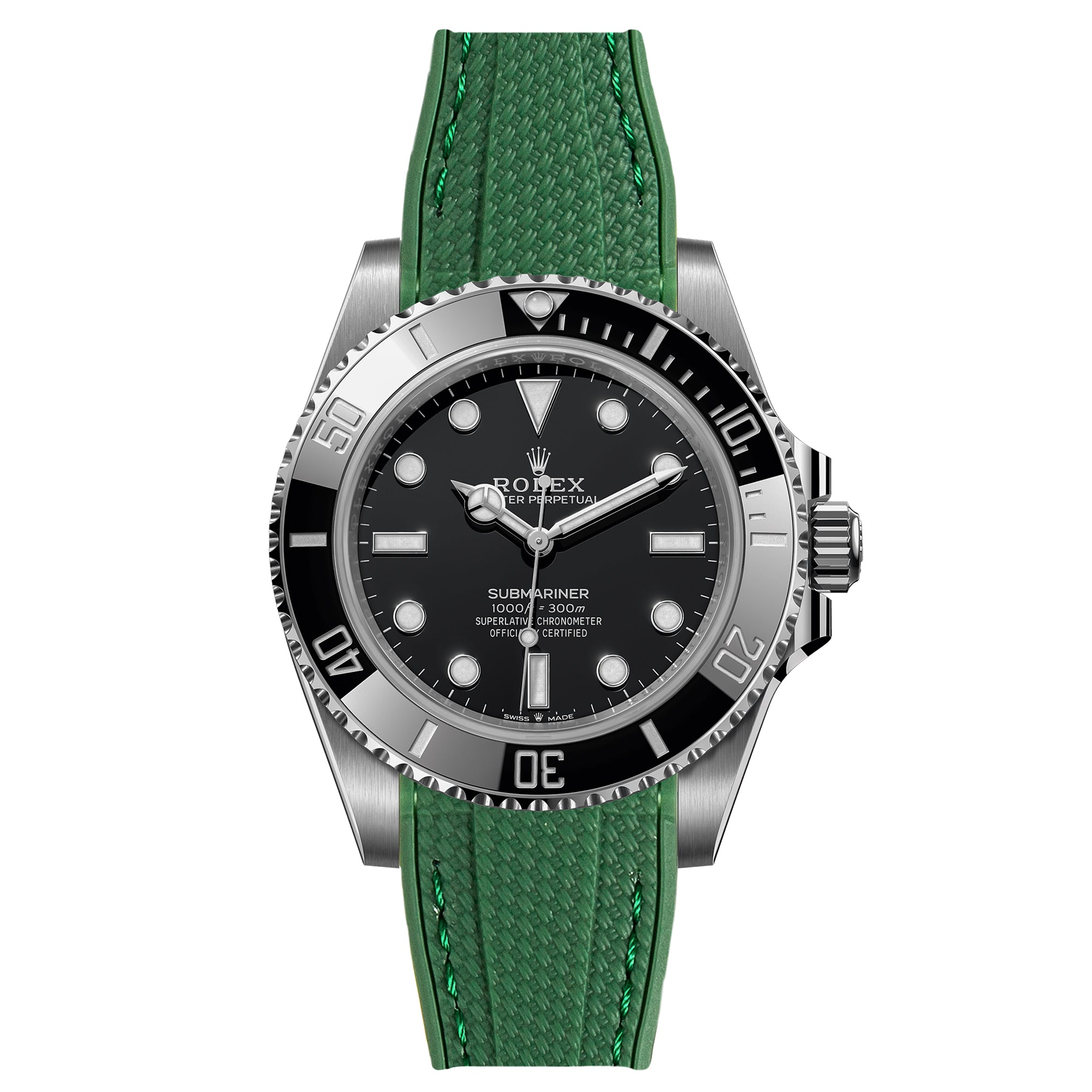 Textured Curved End Rubber Strap for Rolex Submariner – Dark Green (2405)