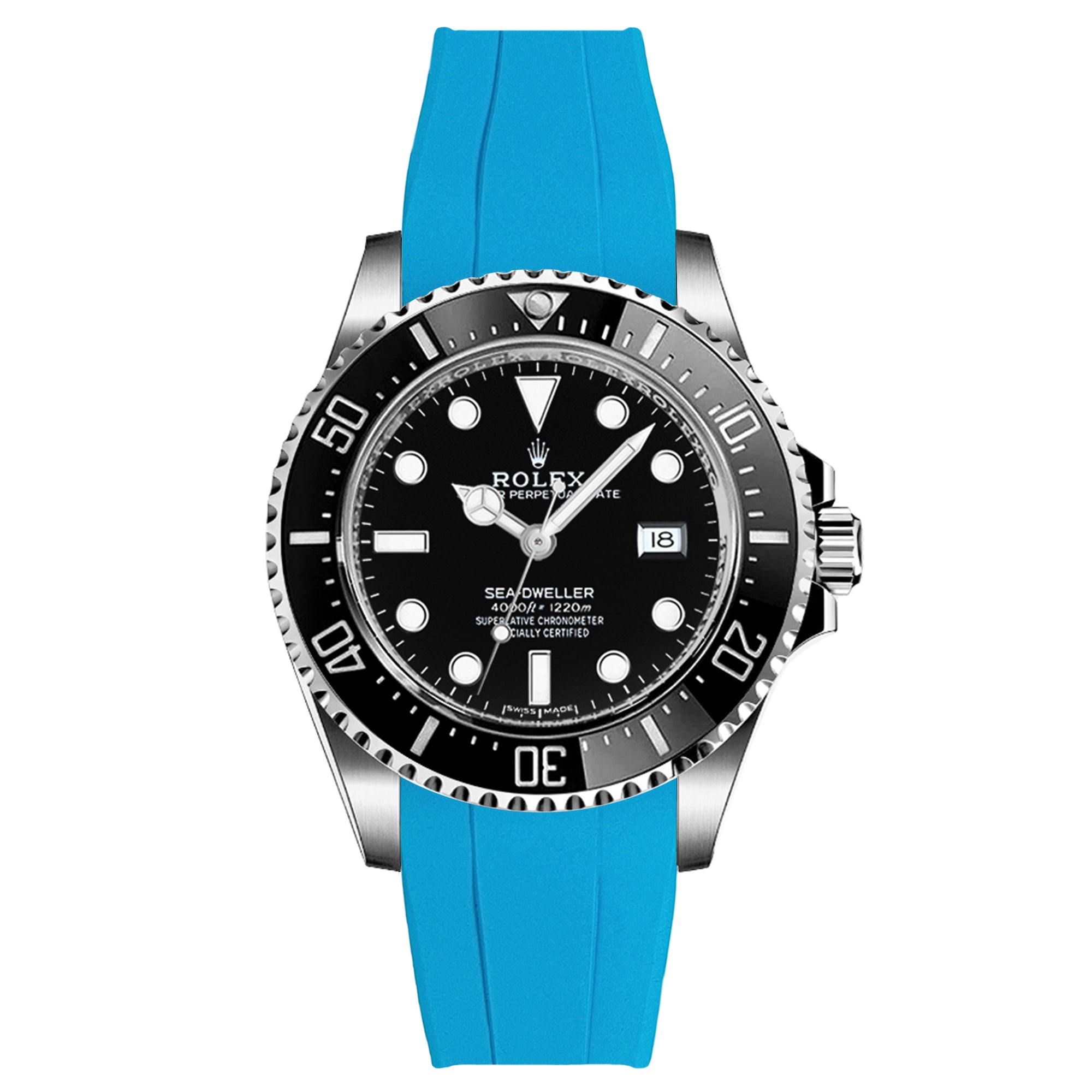 Forge Curved End FKM Rubber Strap For Rolex Sea-Dweller 16600 16660 – Turquoise (2421)