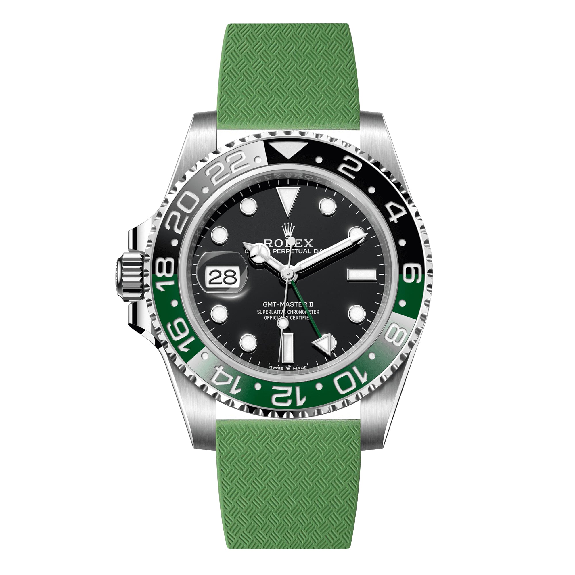 Tropical CTS Cut-to-Size FKM Rubber Strap for Rolex GMT Master I & II Sprite - Quick Release - Green (2435)