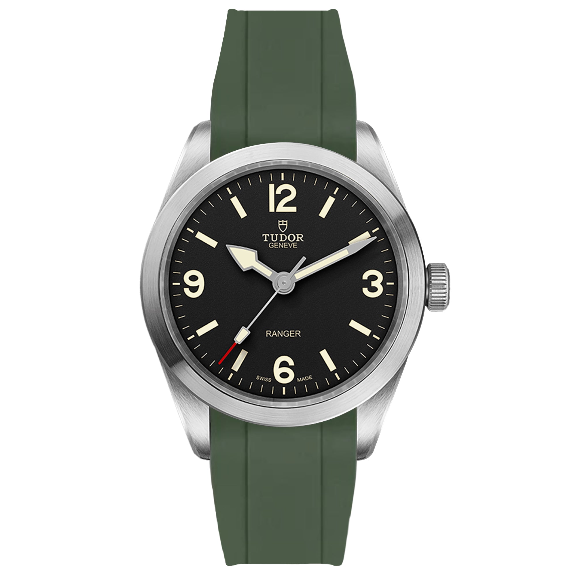 Integrated Curved End FKM Rubber Strap for Tudor Ranger - Army Green (2440)