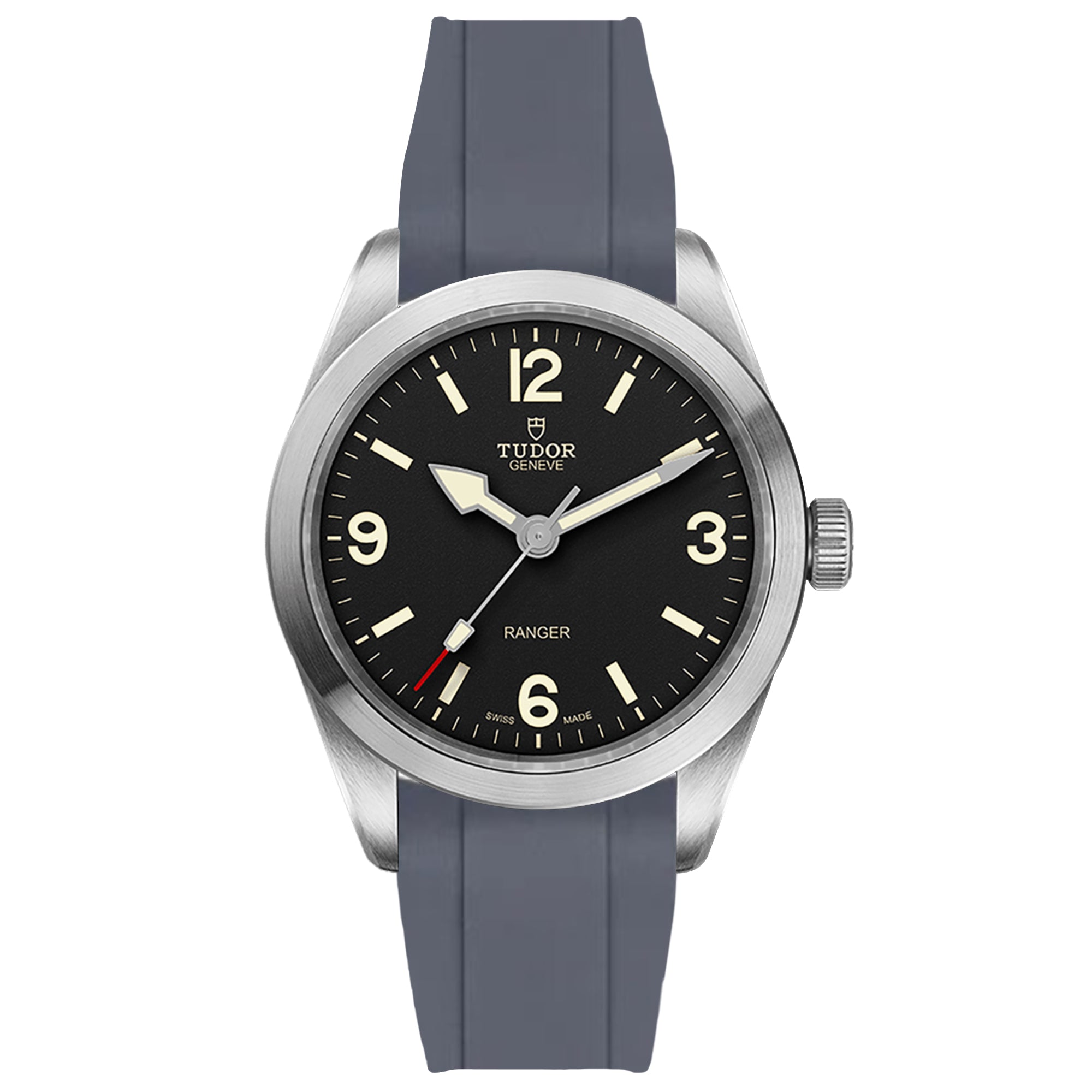 Integrated Curved End FKM Rubber Strap for Tudor Ranger - Grey (2440)