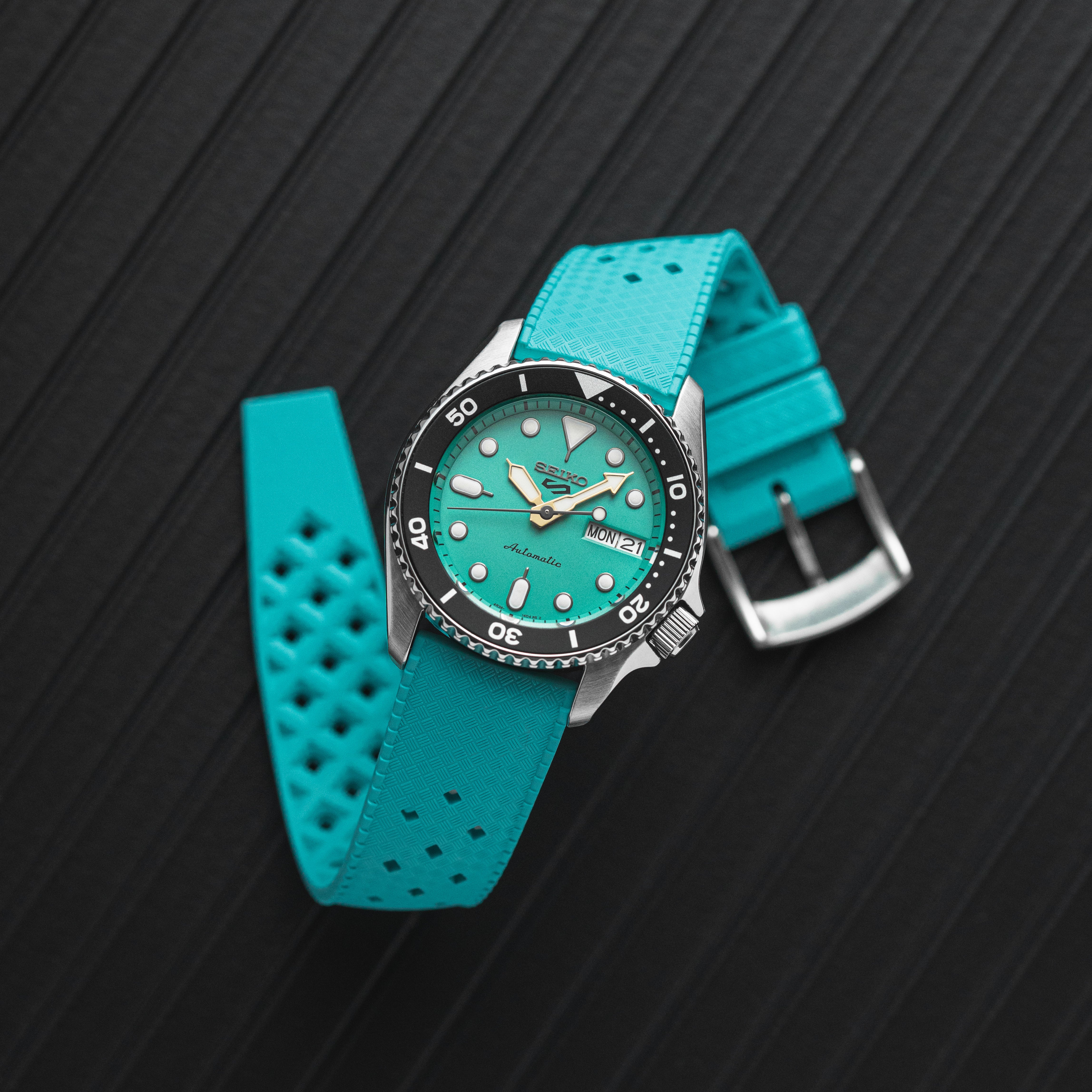 Calypso Tropical Style FKM Rubber Strap- Quick-Release-Compatible with Omega x Swatch - Green (2422)