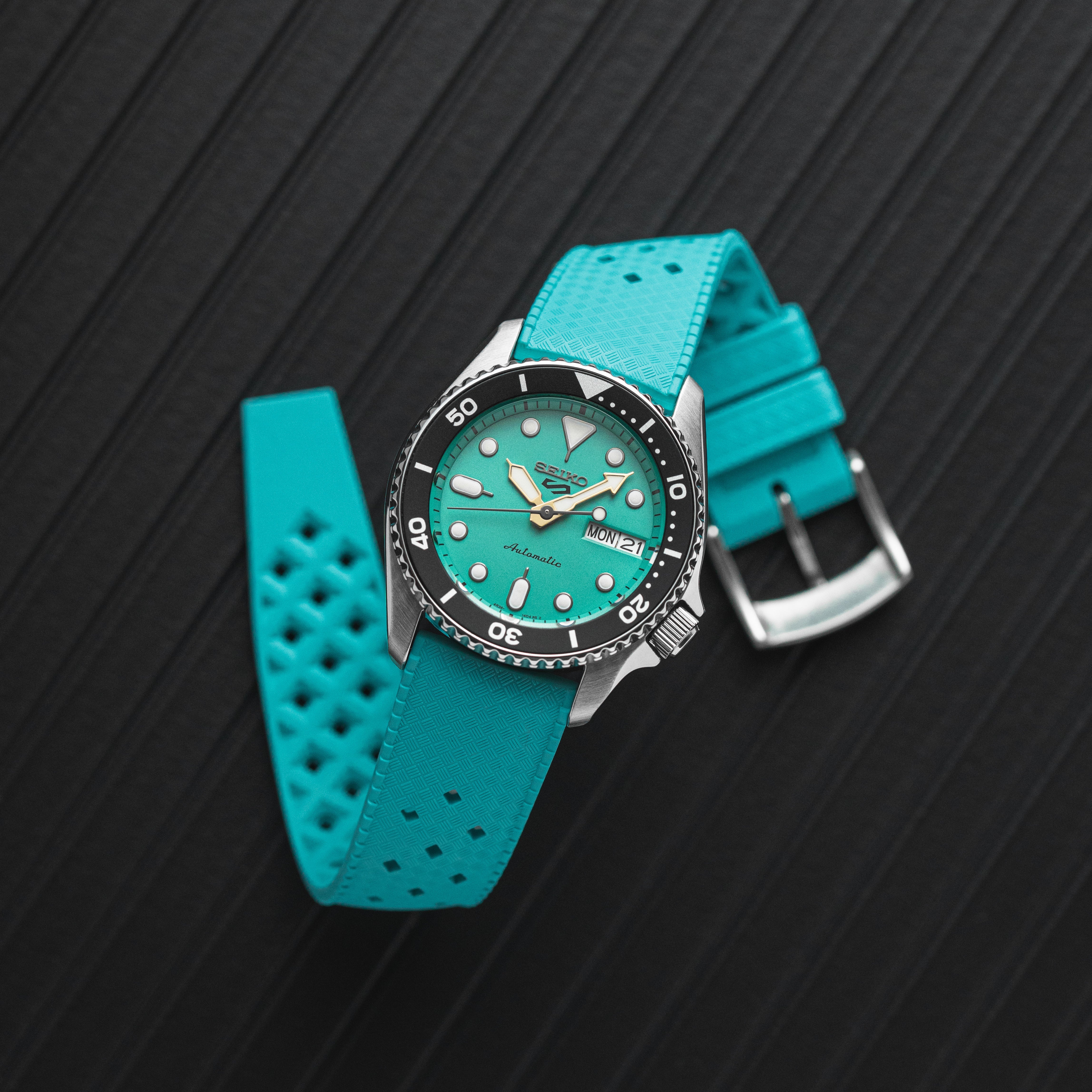 Calypso Tropical Style FKM Rubber Strap- Quick-Release-Compatible with Omega x Swatch - Turquoise (2422)