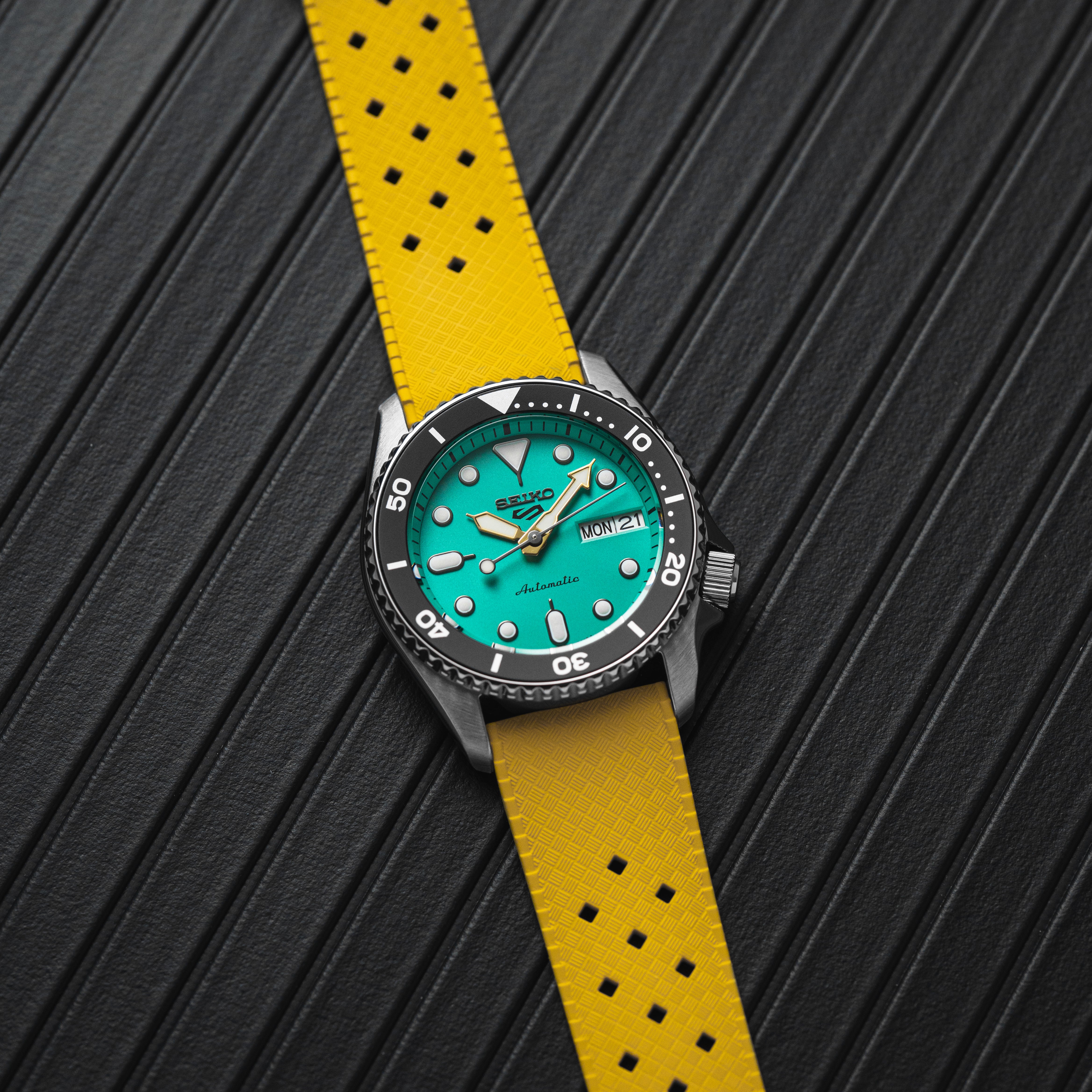 Calypso Tropical Style FKM Rubber Strap- Quick-Release-Compatible with Omega x Swatch - Yellow (2422)