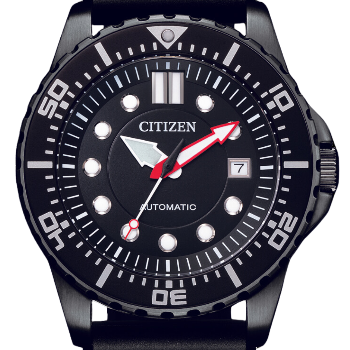 Citizen Mechanical Rubber Sports Black Dial Watch NJ0125-11 NJ0125-11E