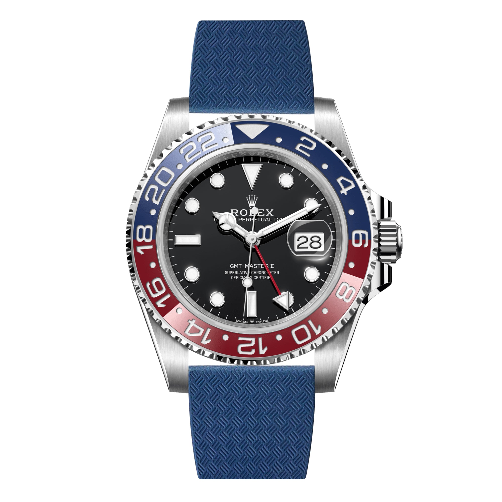 Tropical CTS Cut-to-Size FKM Rubber Strap for Rolex GMT Master I & II Pepsi - Quick Release - Navy (2435)