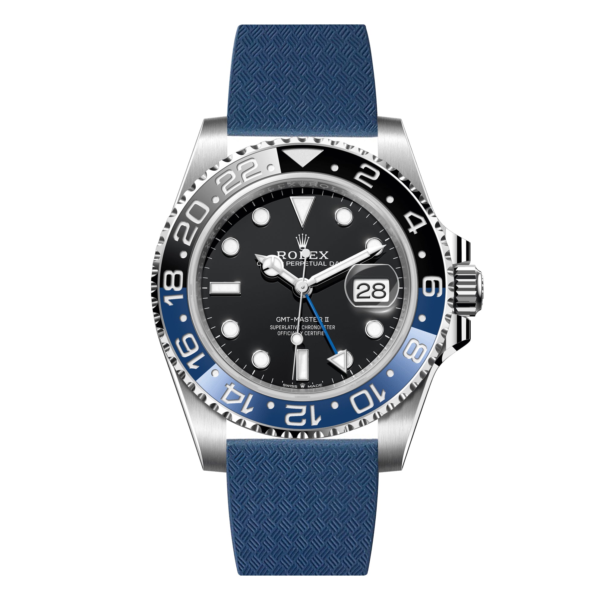 Tropical CTS Cut-to-Size FKM Rubber Strap for Rolex GMT Master I & II Batman - Quick Release - Navy (2435)