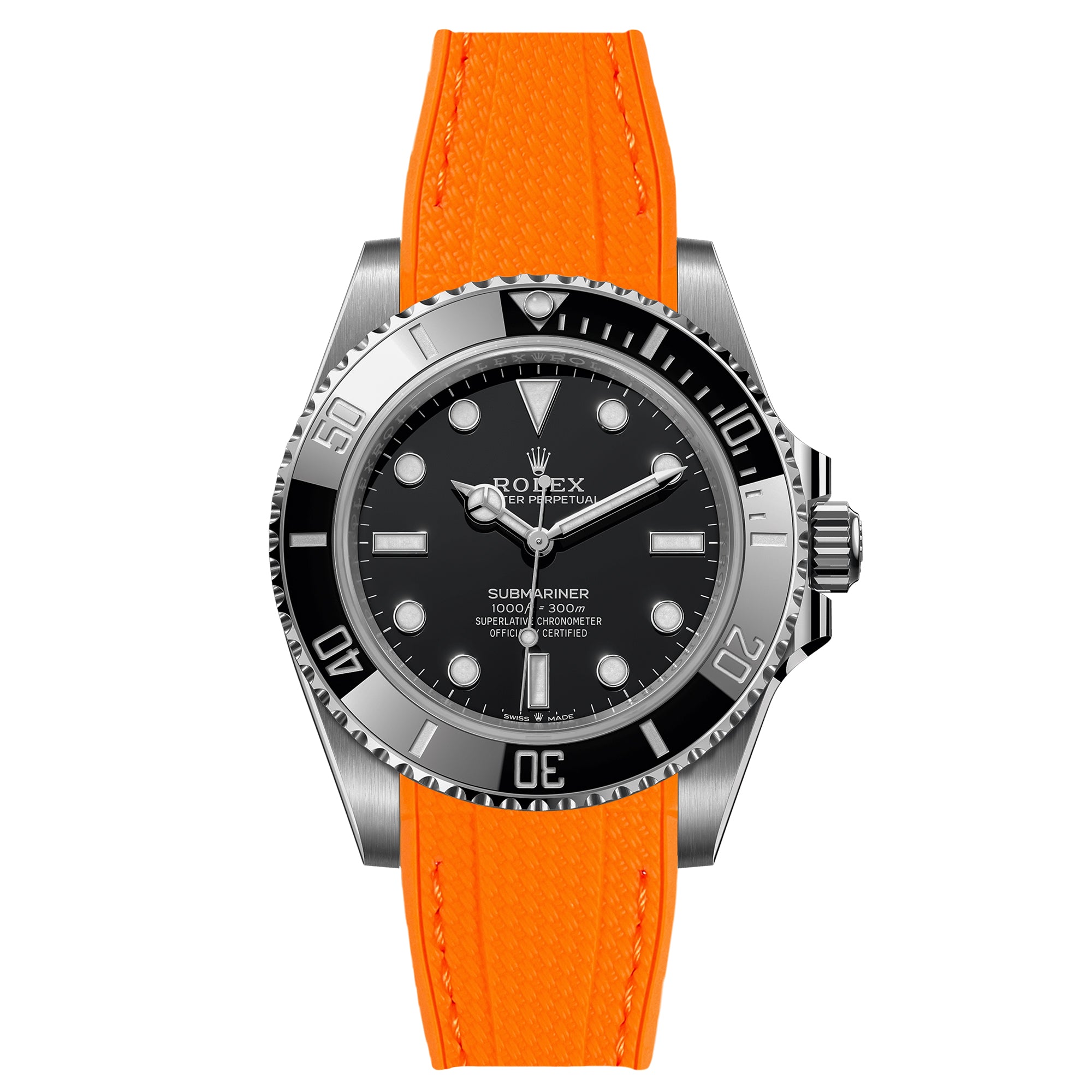 Textured Curved End Rubber Strap for Rolex Submariner – Orange (2405)